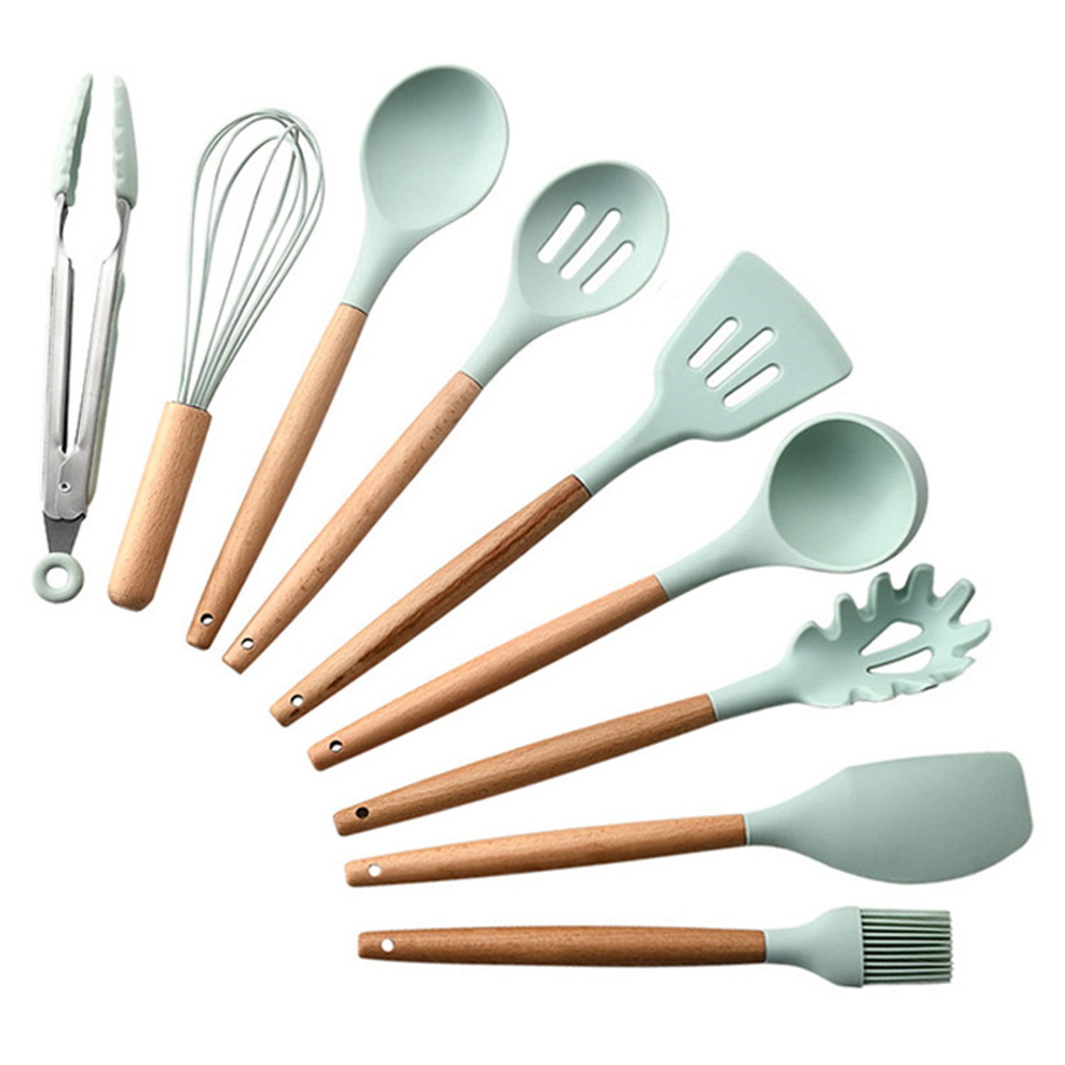 9-teiliges Set Antihaftbeschichteter Küchenutensilien Aus Silikon Und Holz, Hitzebeständiger, Bpa-freier Löffel Und Spatel Zum Backen