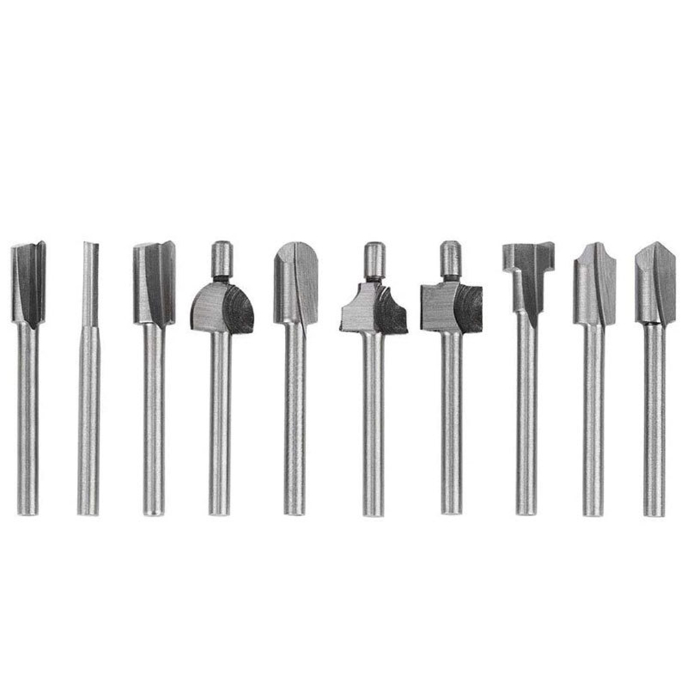 Set Mit 10 Hss-holzfräsern Mit 3 Mm Rundschaft, Ideal Zum Fräsen Und Schärfen Von Holz.