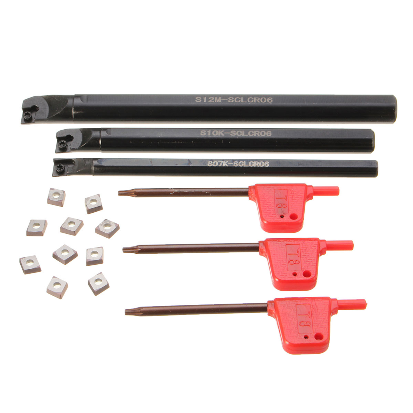 Drehwerkzeugsatz Für Metalldrehmaschinen, 3 Bohrstangen S07k S10k S12m-sclcr06, 10 Hartmetall-wendeschneidplatten Ccmt0602, Steckschlüssel Für Die Kleinbearbeitung