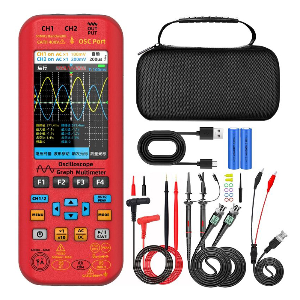 3-in-1 Tragbares Multimeter-oszilloskop 50 Mhz 250 Msa/s Zweikanal Mit Signalgenerator, 3,98-zoll-tft-bildschirm