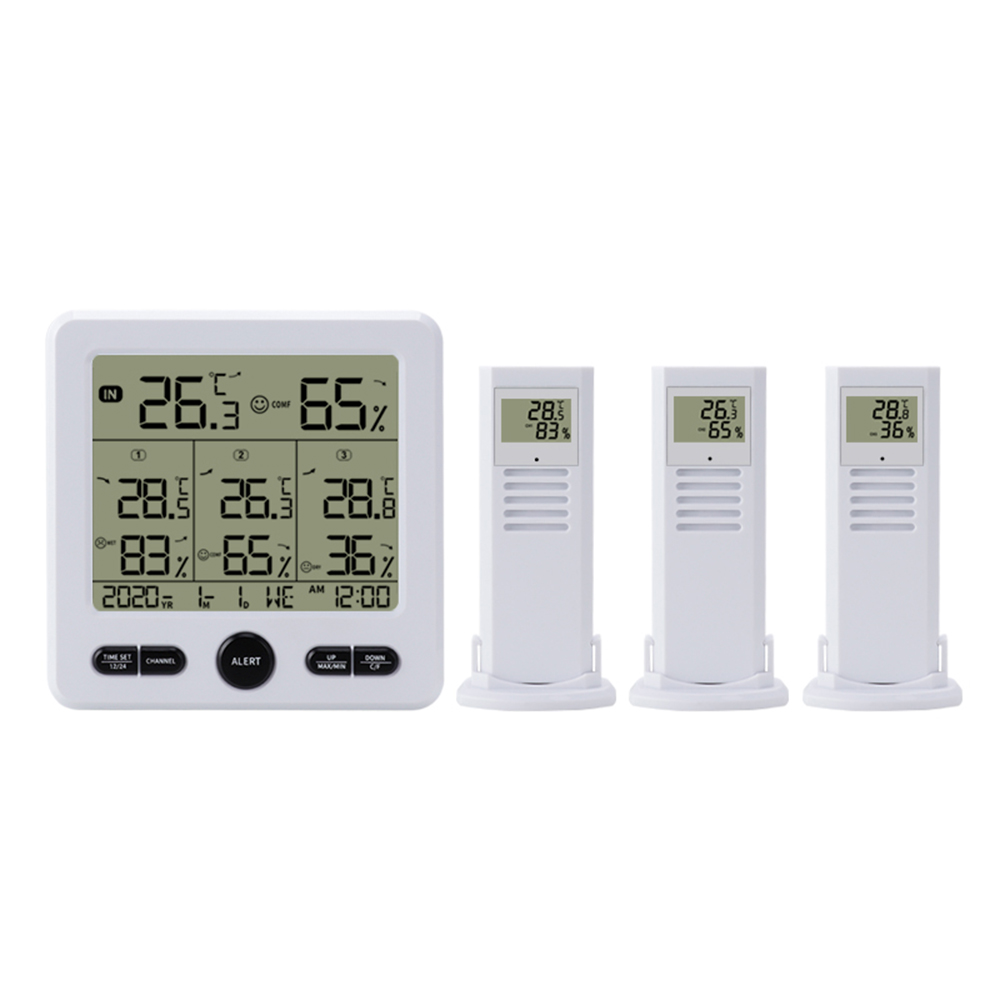 Drahtloses Digitales Thermo-hygrometer Für Den Innen- Und Außenbereich, 3 Fernsensoren, Hintergrundbeleuchtung, 30 M Reichweite, Temperatur- Und Feuchtigkeitsanzeige