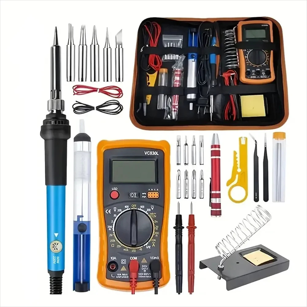 60-w-elektrolötkolben Mit Temperaturregelung, Interner Heizung, Lötwerkzeug Für Zuhause Und Profis, Kleines Blaues 830l-multimeter, Set