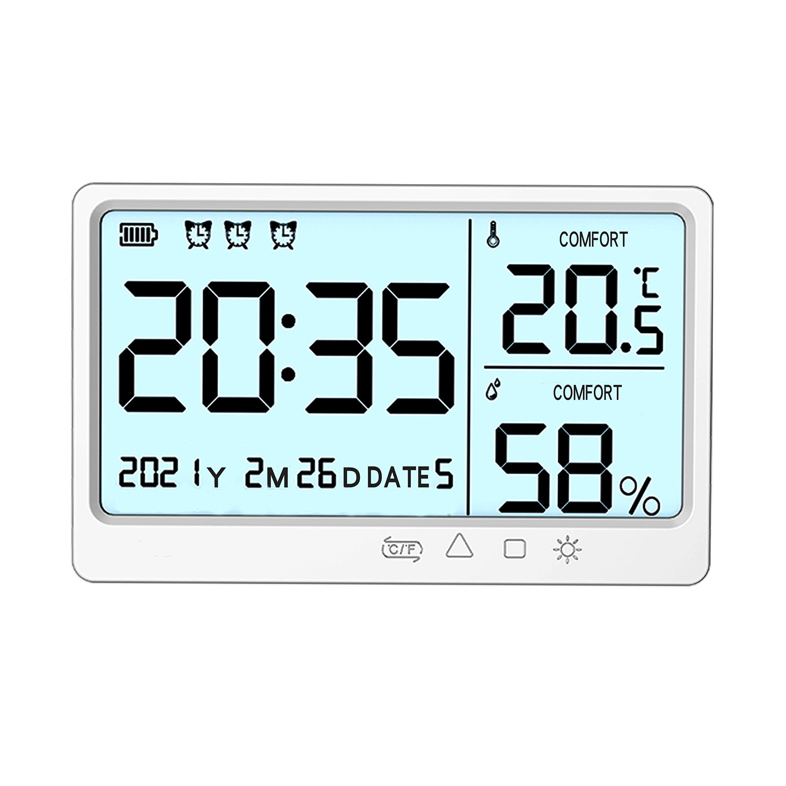 Digitales Thermometer-hygrometer Mit Uhr Und Wecker, Hintergrundbeleuchtung, ±1 °c Genauigkeit, Usb-aufladbar, Für Babys