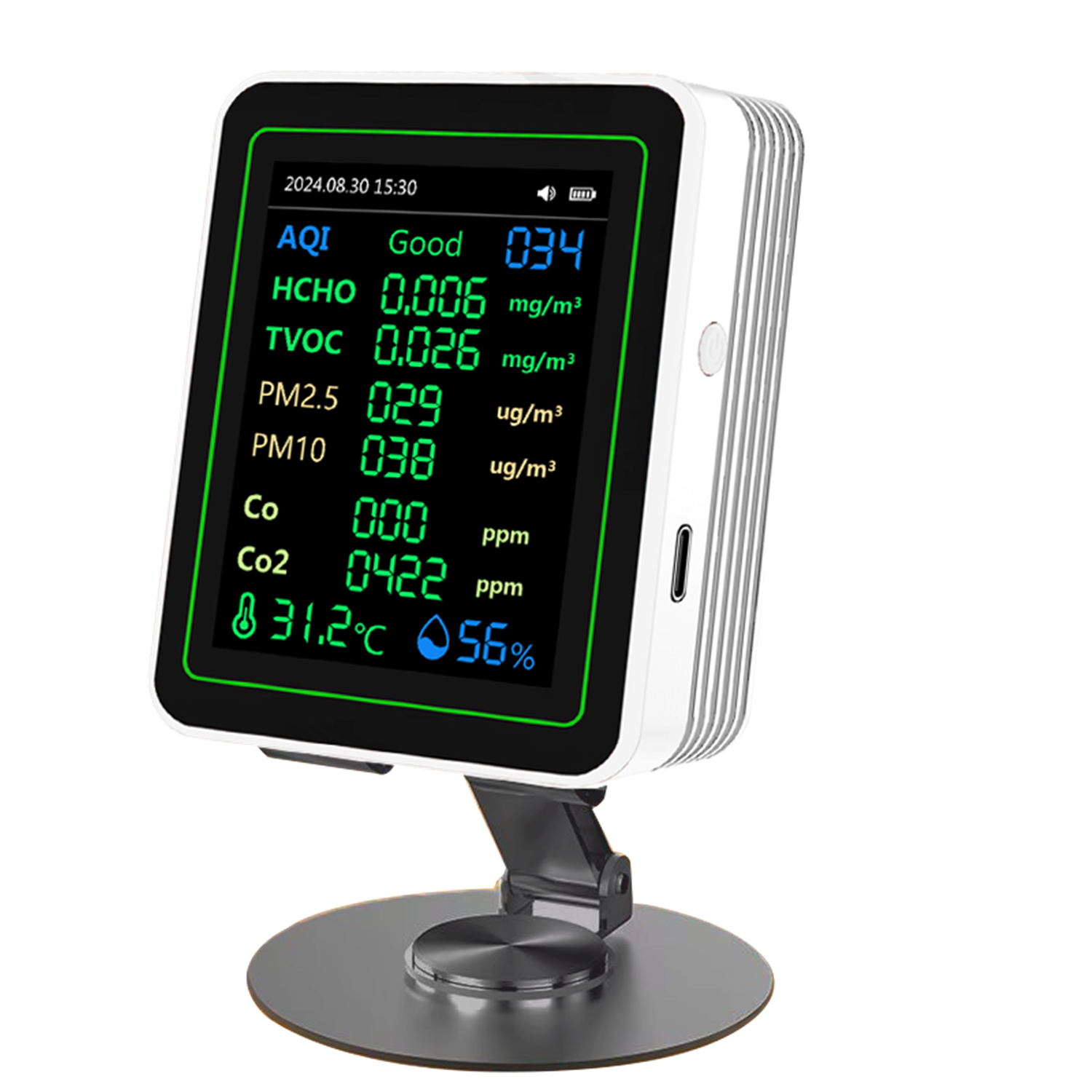 12-in-1 Co2-detektor, Raumluftqualitätsmonitor, Pm2,5 Hcho, Hohe Präzision, 2,8-zoll-farbdisplay, 10 Minuten Akkulaufzeit