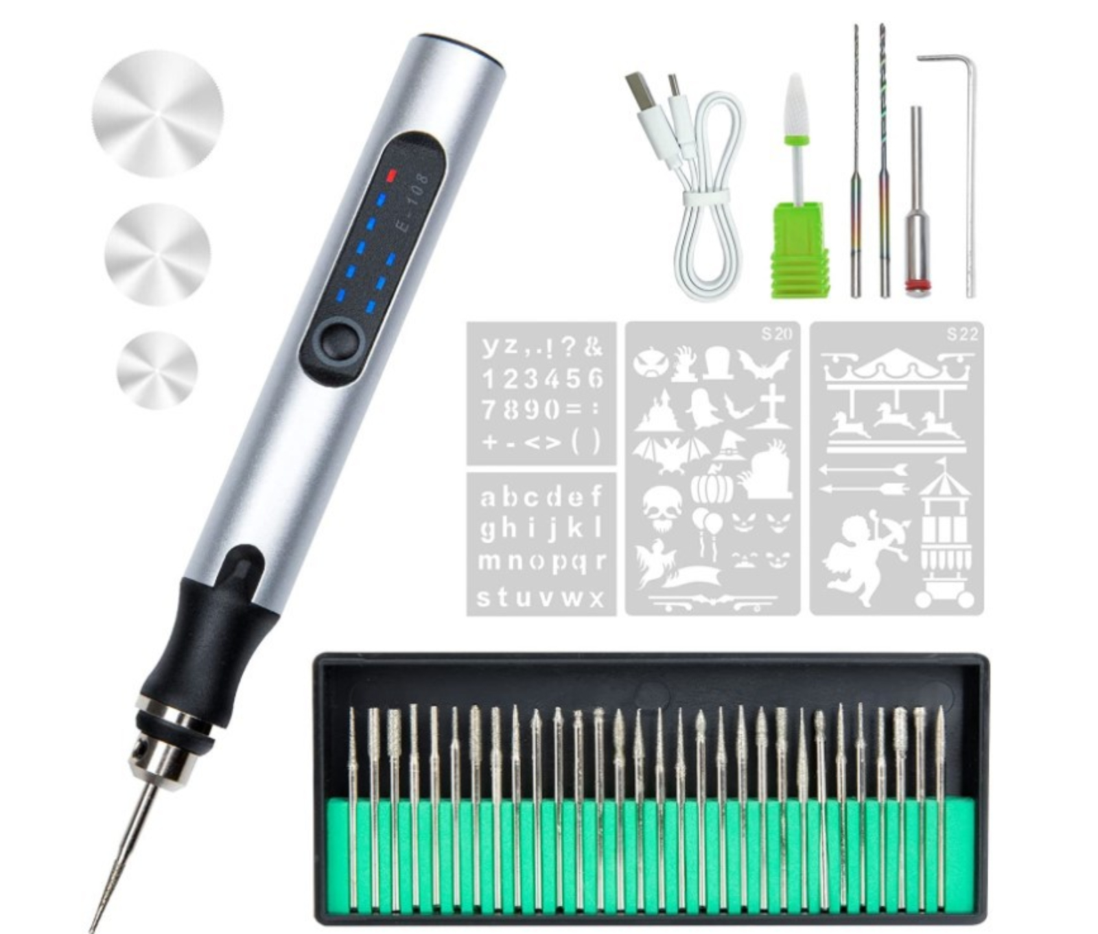Wiederaufladbarer Elektrischer Gravierer 300mah Usb Typ-c, Tragbarer Stift Mit 3 Geschwindigkeiten 5000-18000 U/min Für Glasgravur