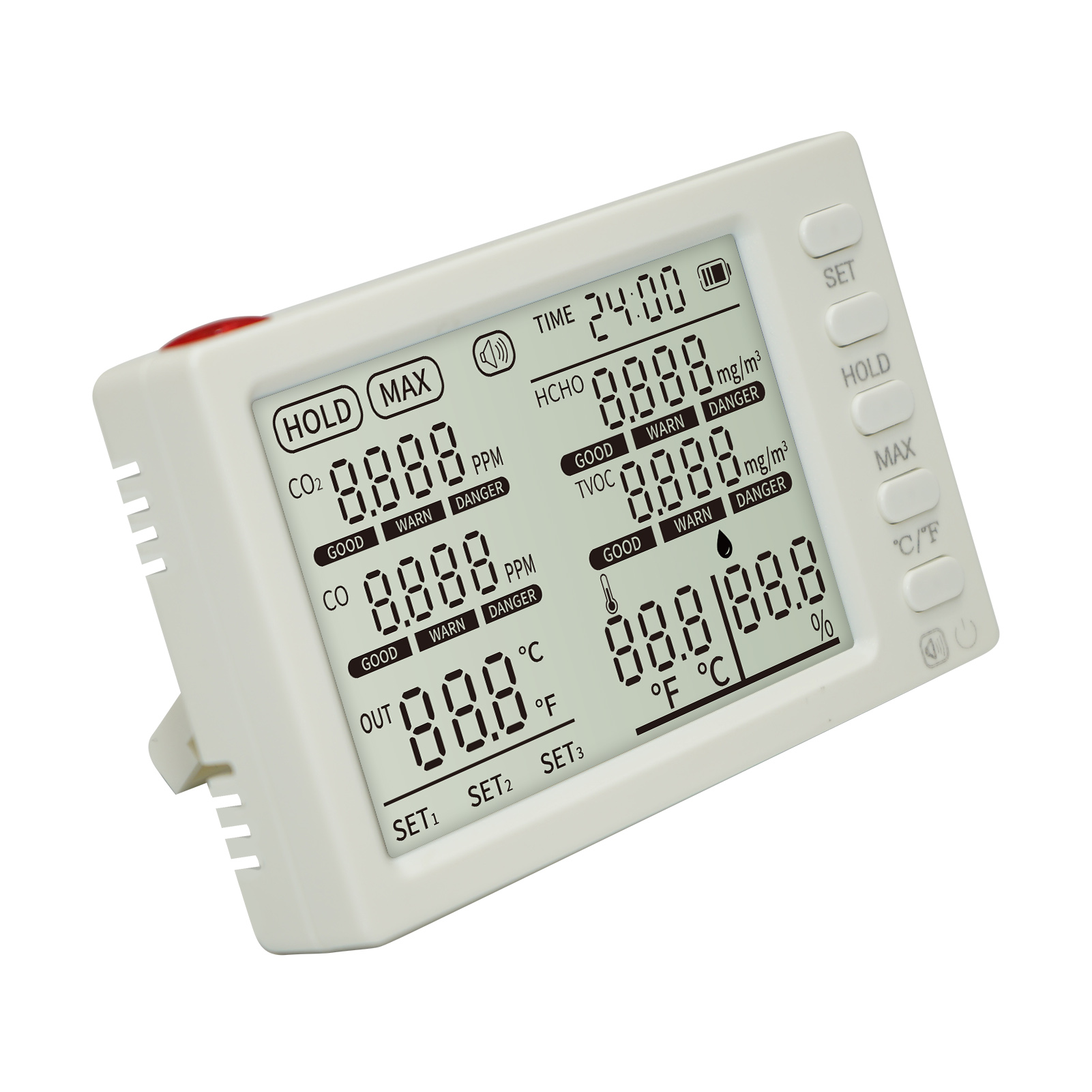 Tragbares Luftmessgerät Mit Externer Sonde – Co₂-, Hcho- Und Tvoc-analysator Mit 8 Funktionen Für Zuhause