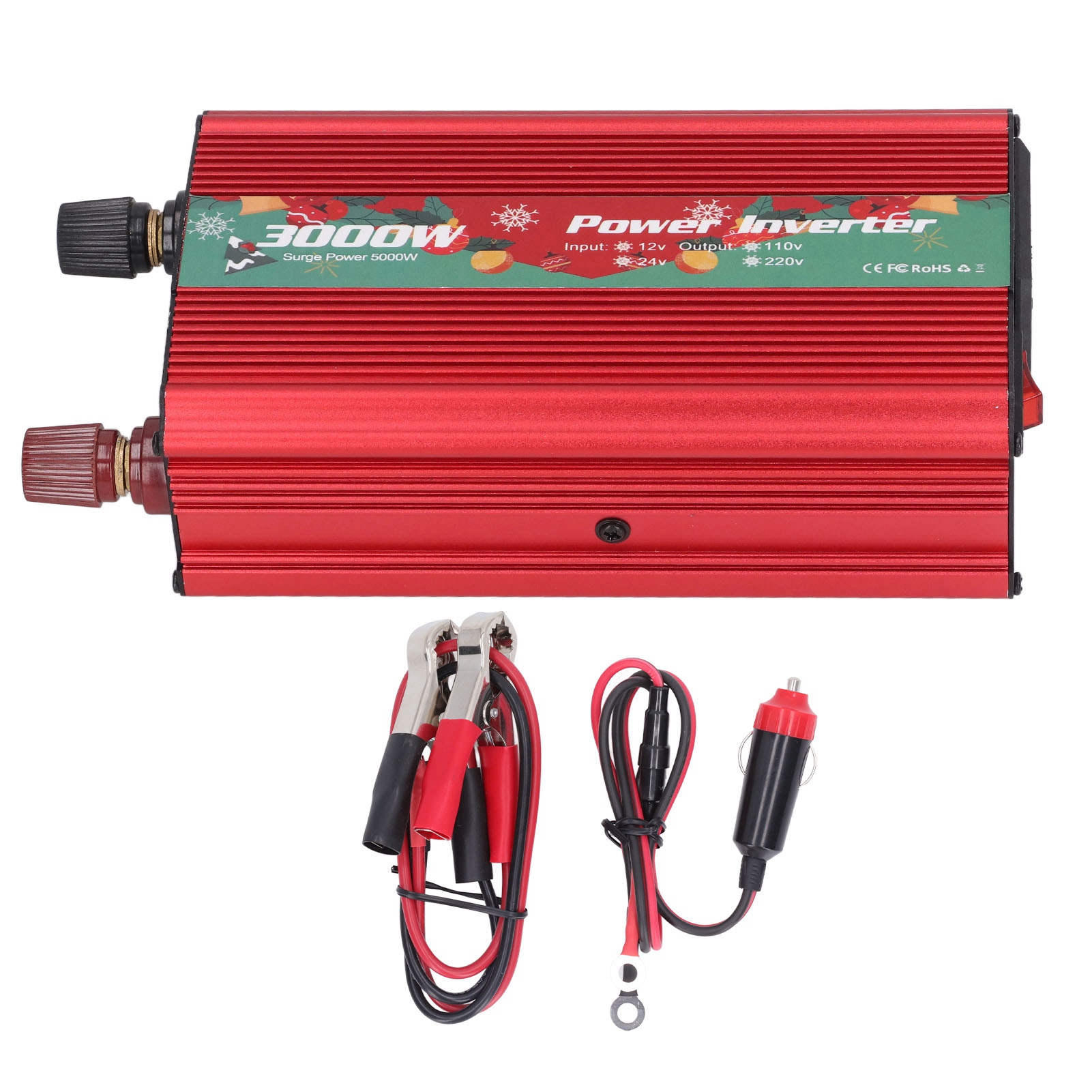 Gleichstrom-wechselstrom-wandler Aus Aluminiumlegierung, Geräuscharm, Sinuswelle, 3000 W, Rot, 220 V, 50 Hz, Für Mehrere Lasten.