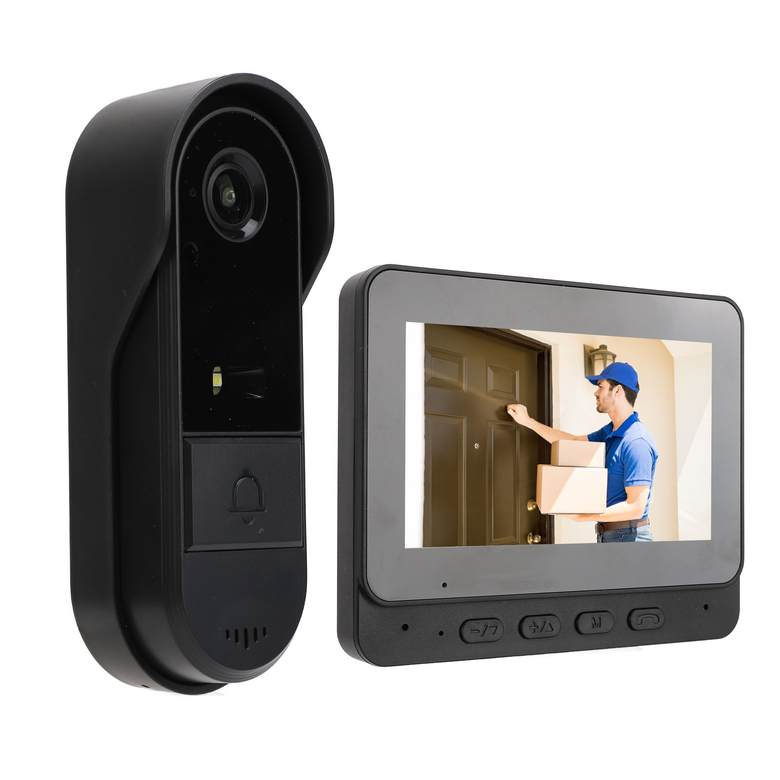 Kabellose Video-türklingel Mit 1080p-nachtsicht, 8 Mp, 170°-weitwinkel, Zwei-wege-kommunikation, Ip66-wasserschutz Und 4,3-zoll-bildschirm.