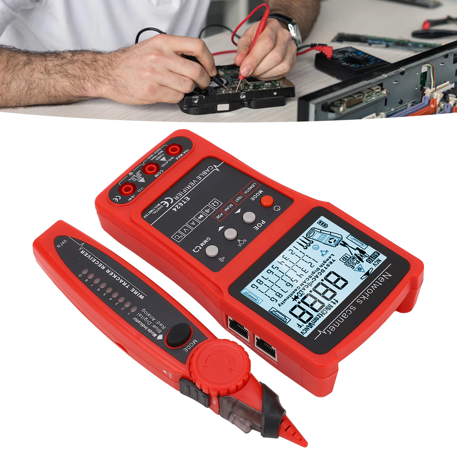 Multifunktionales Cat5/cat6-netzwerkkabeltester, Leitungsdetektor, Digitaler Schaltungsanalysator Mit Batterie
