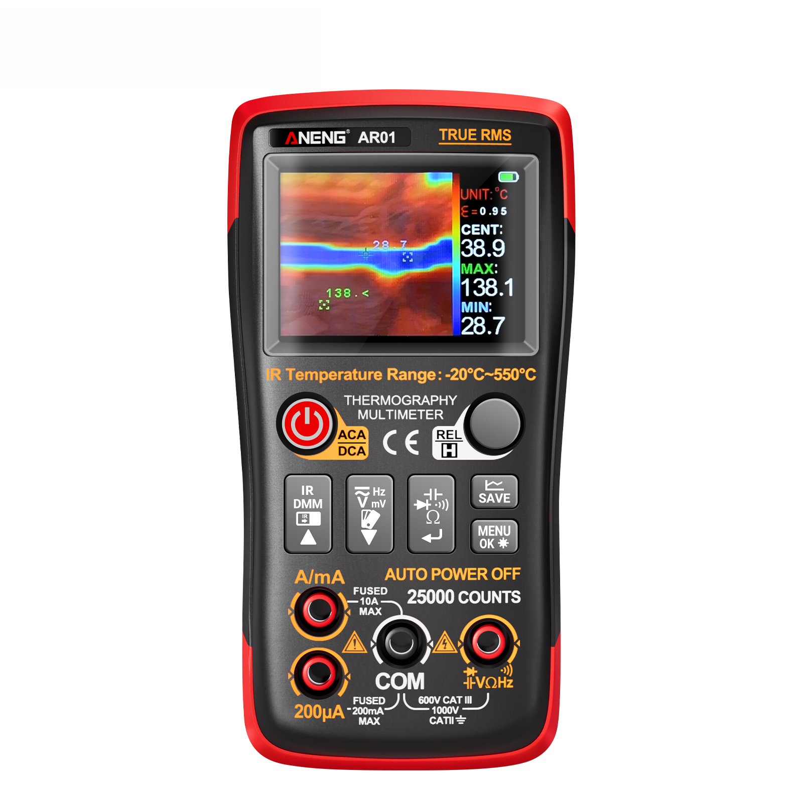Ar01 Intelligentes Thermomultimeter, 32×32-auflösung, 25.000 Messpunkte, 2-in-1-wechsel-/gleichspannungs- Und Strommessgerät, 250 Mω, Mit Tft-display