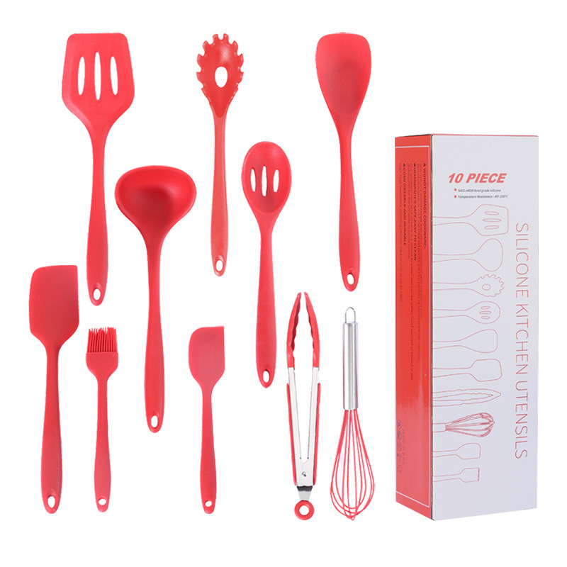 10-teiliges Küchenhelfer-set Aus Silikon Mit Antihaftbeschichtetem Pfannenwender Und Hitzebeständigem Löffel, Aufbewahrungseimer
