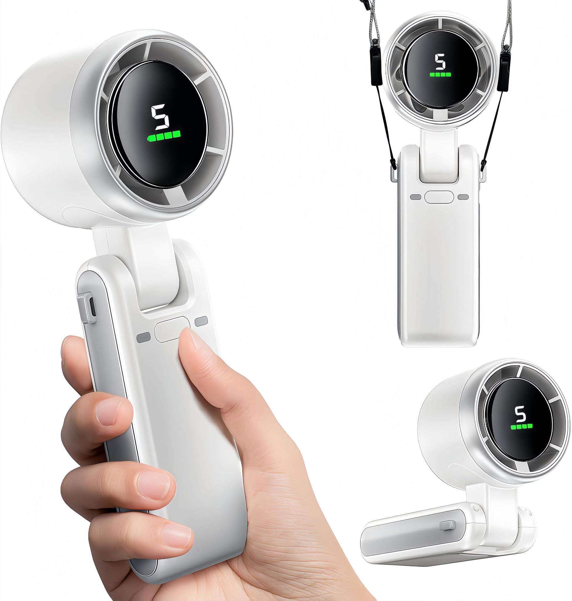Wiederaufladbarer, Tragbarer Ventilator Mit 5000 Mah, 20 Stunden Akkulaufzeit, Bürstenlos, Wasserdicht (ipx4), Mit Led-licht Für Reisen