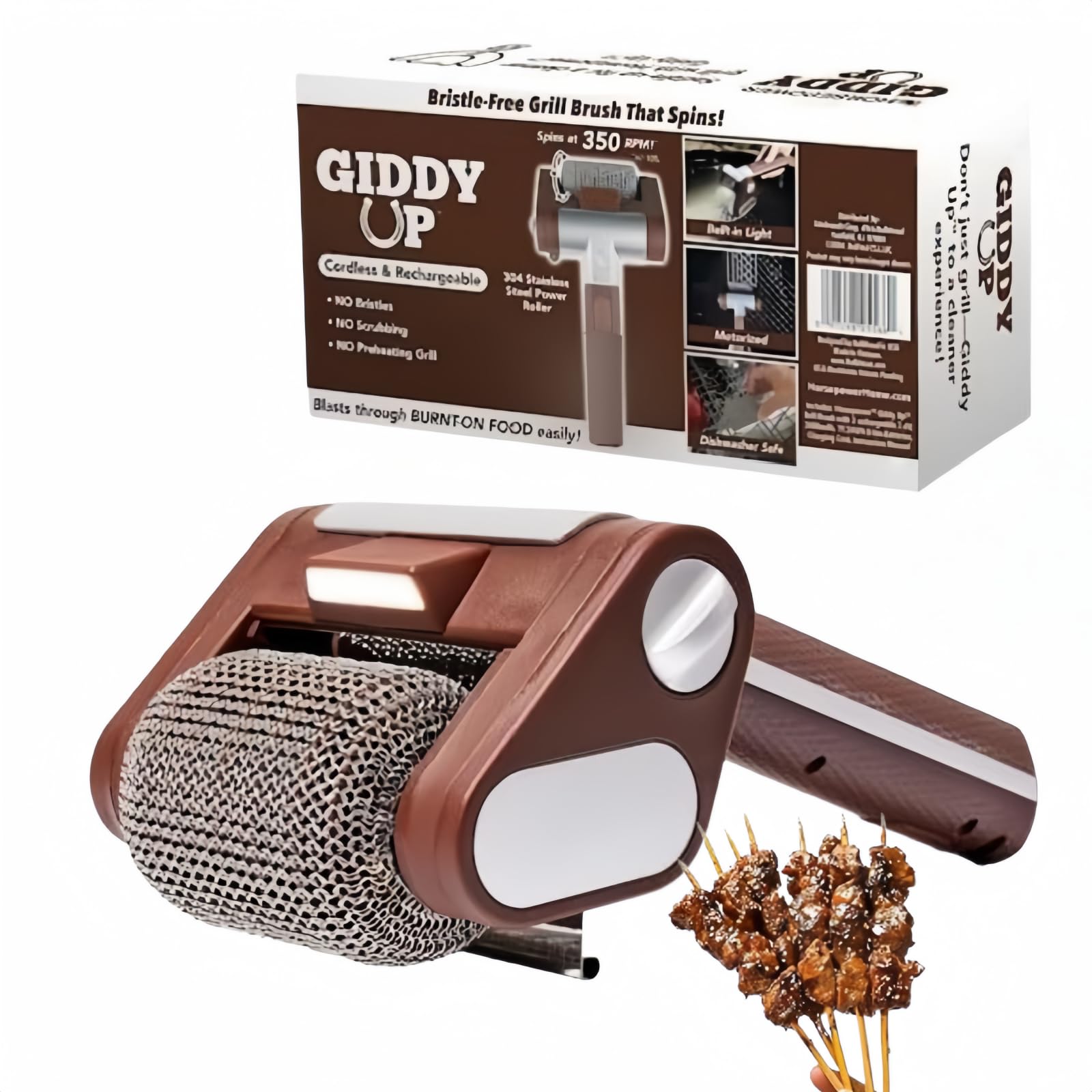 Rotierende Led-grillbürste Aus Edelstahl 304, Langer Griff, Borstenfreie Grillbürste Zur Reinigung Von Grills
