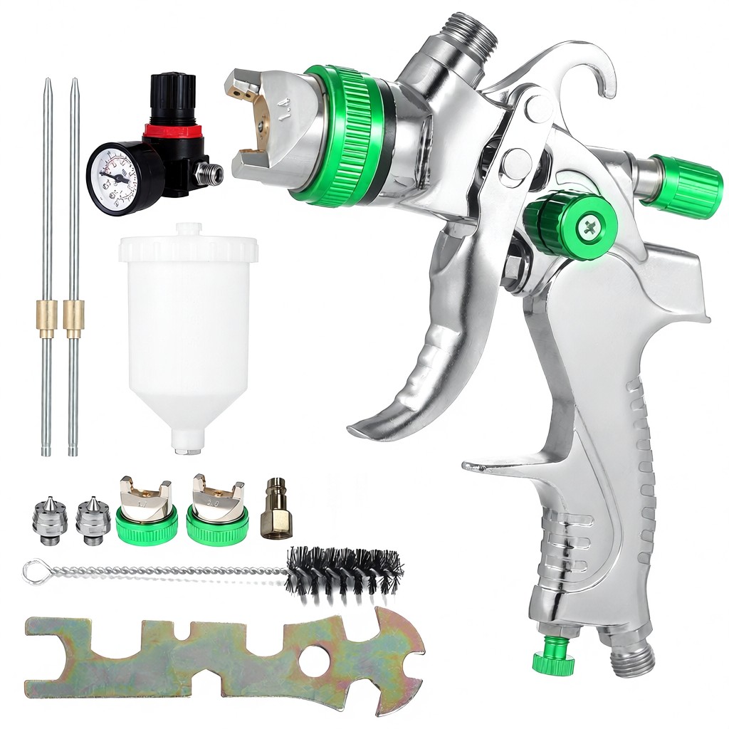 Hvlp-schwerkraft-farbpistole Mit Manometer, 600-ml-farbbecher Und 1-, 4-mm-, 7- Und 2-mm-düsen Für Autos, Möbel Und Wände.