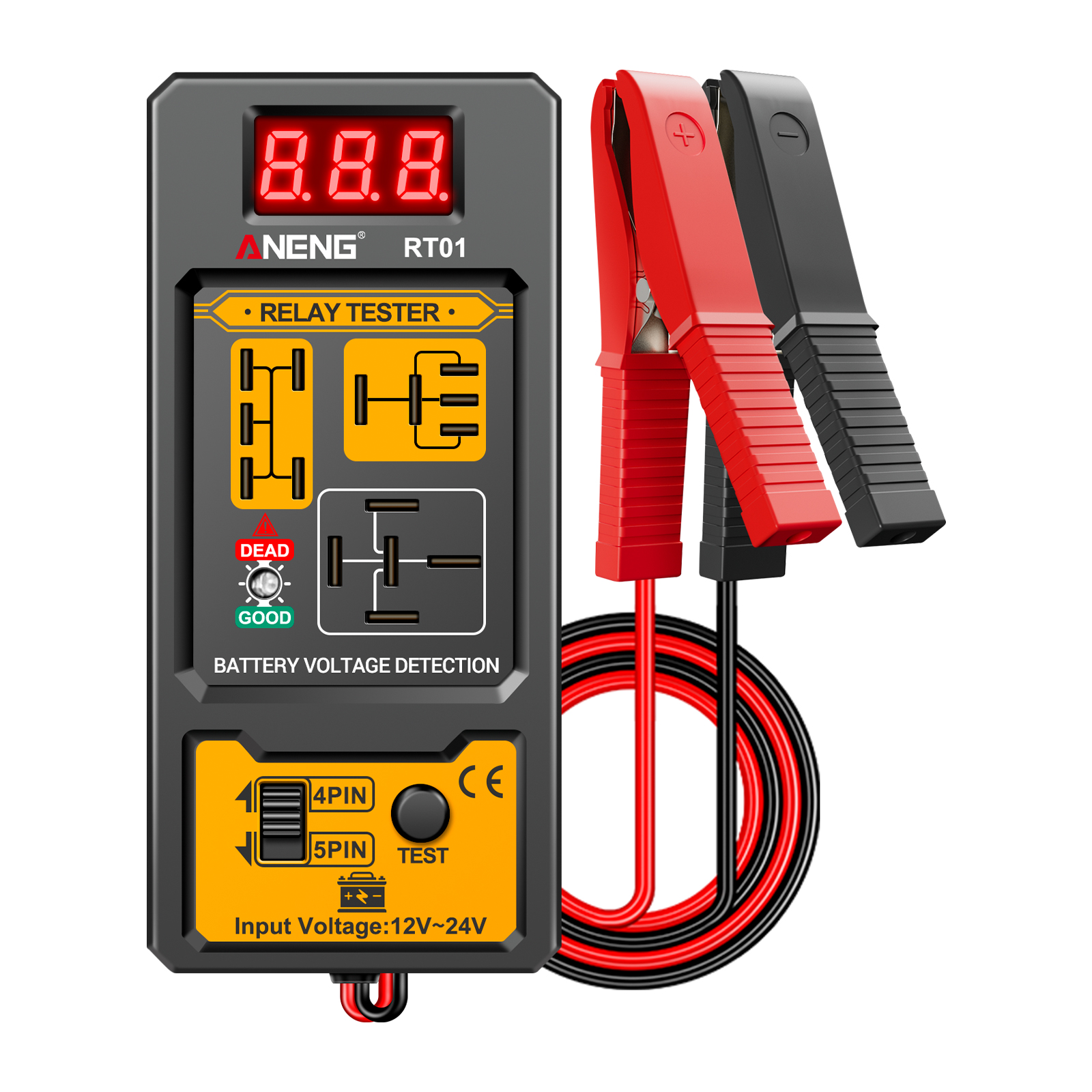 Aneng Rt01 Kfz-schaltertester, Relaisanalysator, Kompatibel Mit 4- Und 5-poligen 12v/24v-relais, Digitale Batterieanzeige