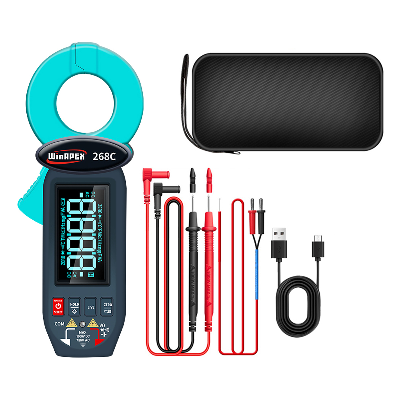 Hochpräzises 268c Leckstrom-zangenmessgerät, 0,01 Ma Auflösung, 100 A Wechselstrom-digitalmultimeter, 6000 Counts, Wiederaufladbarer Tester