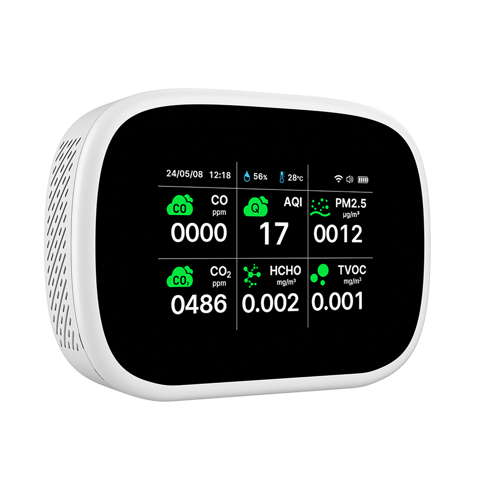Raumluftqualitätsmonitor Mit Co₂-detektor, Ndir-feuchtigkeitsmesser, Pm2,5-formaldehydsensor Und Tvoc-sensor Für Zuhause Und Büro