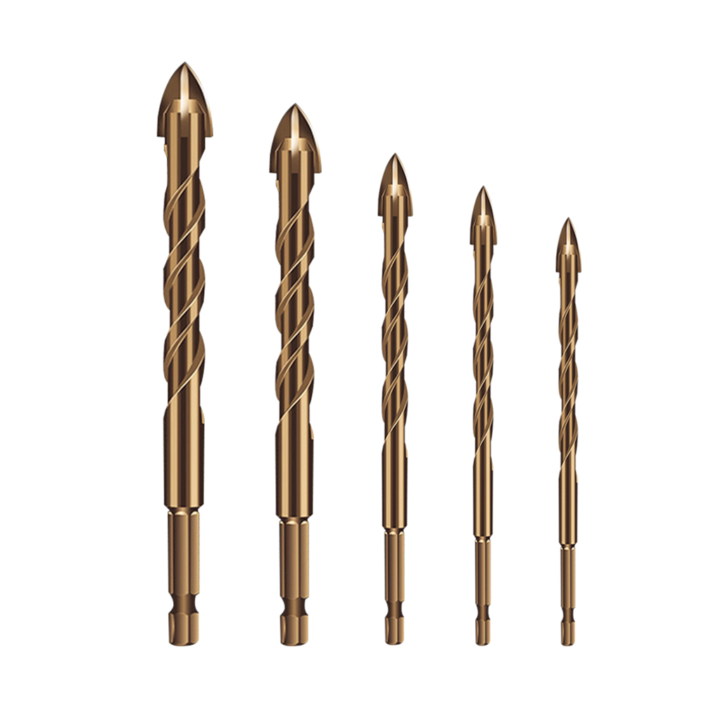 5-teiliges Sechskant-hartmetallbohrer-set 3-12 Mm Für Fliesen, Glas Und Ziegel, Mit Bohrschaft