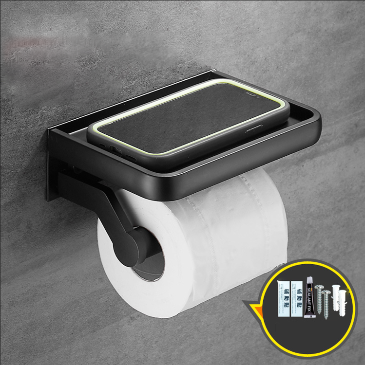 Wandmontierter Toilettenpapierhalter, Kein Bohren Erforderlich, Aluminium Mit Ablage Fürs Badezimmer