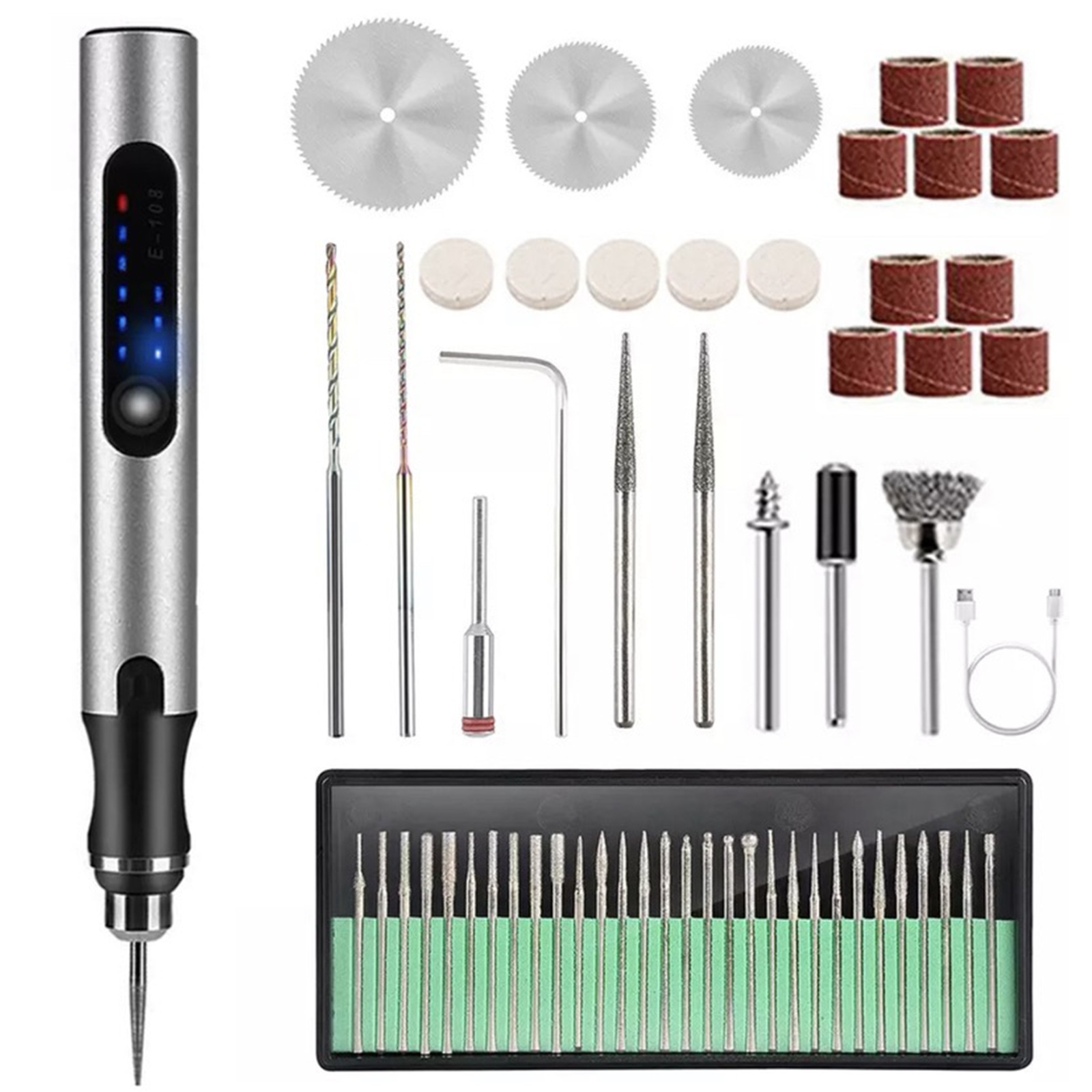 Mini-rotationsgravierer Mit Akku, 3 Geschwindigkeiten Und 18000 U/min, 52-teiliges Gravierset Mit Titan-bits, Tragbarer Schleifer
