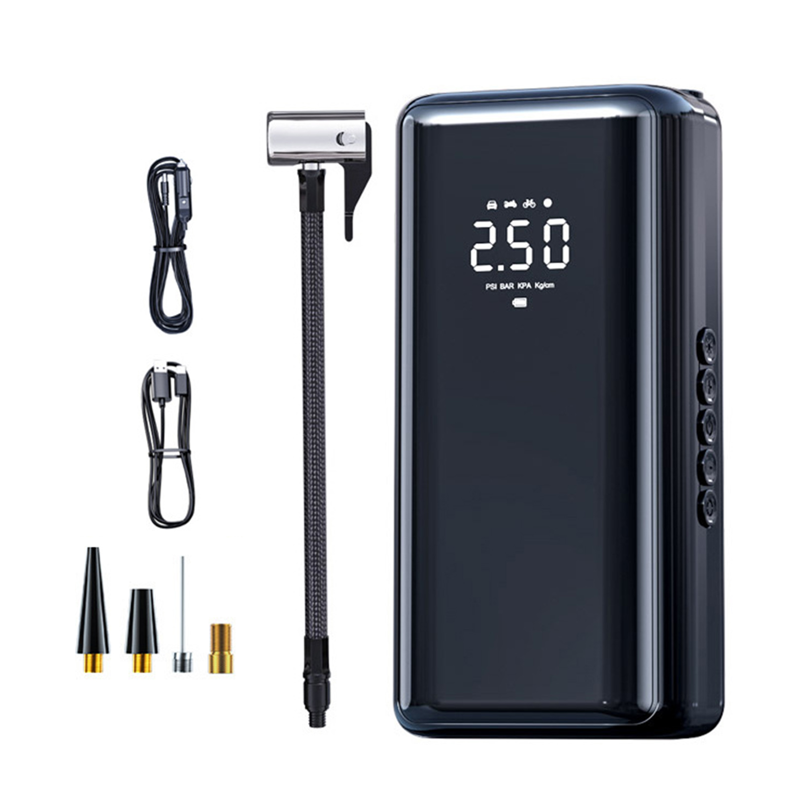 Akku-reifenfüller Mit 4500 Mah, Tragbarer 120-w-luftkompressor Mit Digitalem Manometer Für Auto, Fahrrad Und Motorrad