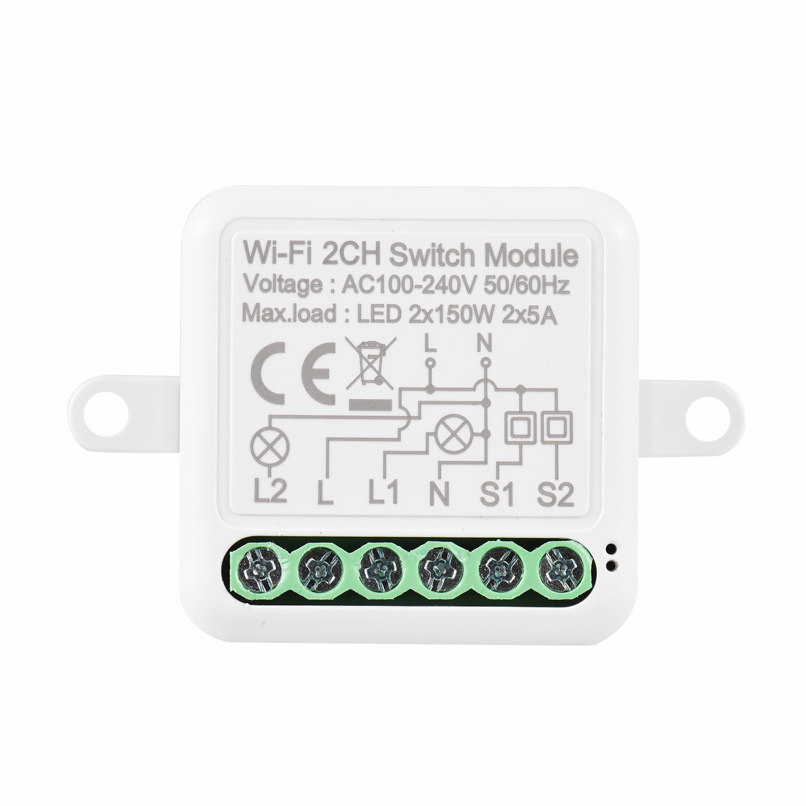 2-kanal-wlan-modul, 39,2 Mm, Integrierter Timer, Sprachgesteuerter Smart-schalter, Kompatibel Mit Alexa Und Google Home, Für Beleuchtung