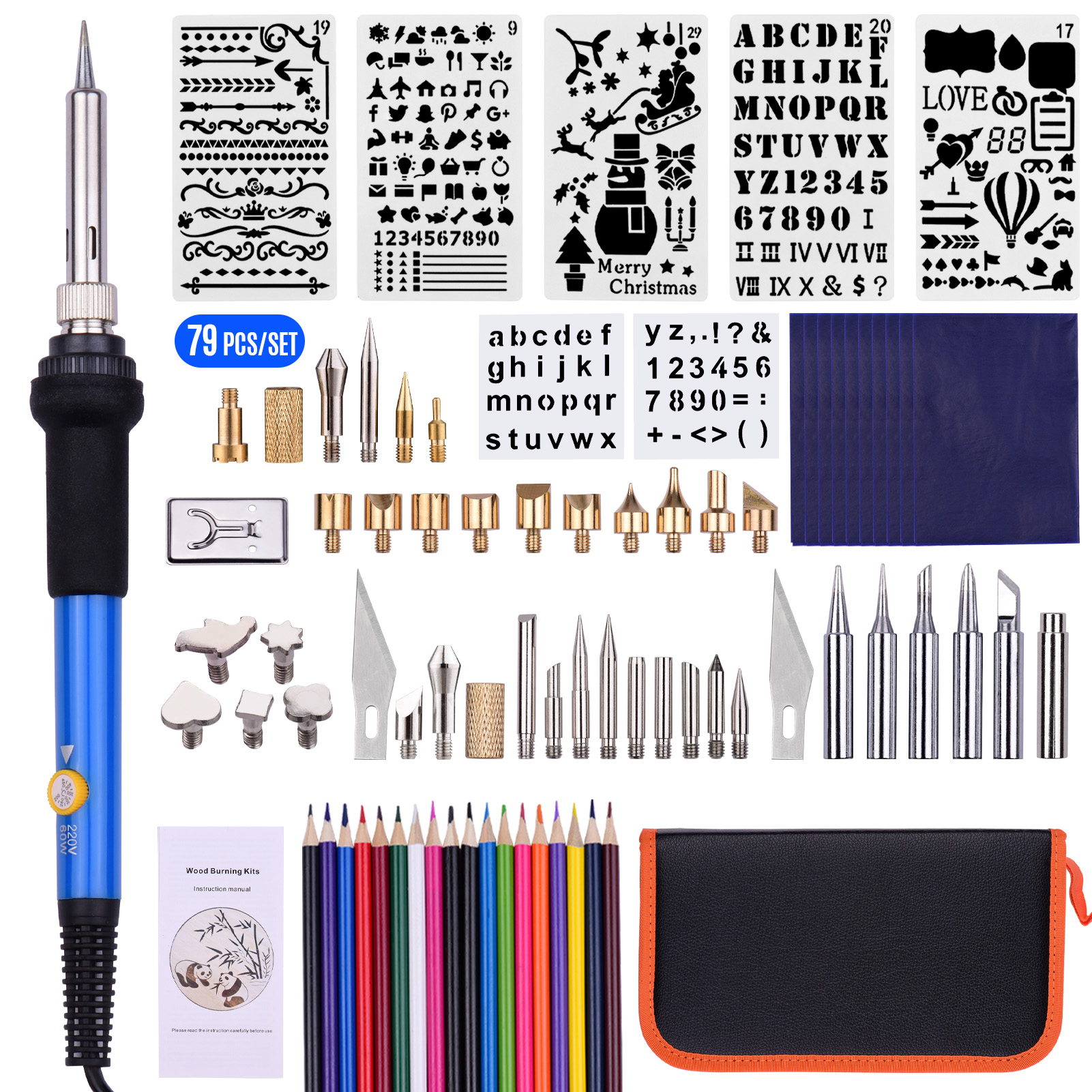 79-teiliges Pyrographie-set Inklusive Professionellem Stift, Lötkolben Und Einstellbarer Temperatur 200-450°c.