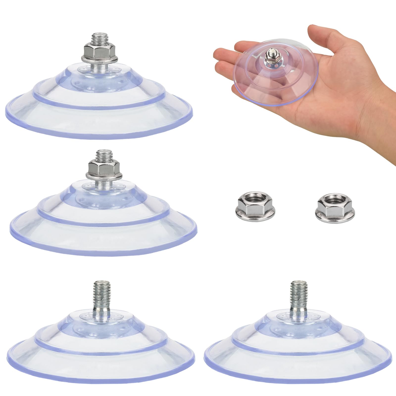 Accencyc 4er-pack Ultrastarke, Transparente Saugnäpfe (85 Mm) Mit M8-schrauben – Wasserfreies Pvc Zur Befestigung In Badezimmern Und An Fenstern