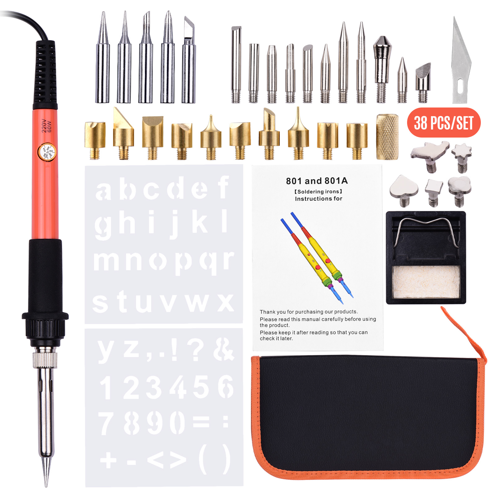 38-teiliges Pyrographie-set Mit Einstellbarem Temperaturstift 200-450°c, Ideal Zum Gravieren, Prägen Und Löten Auf Holz.
