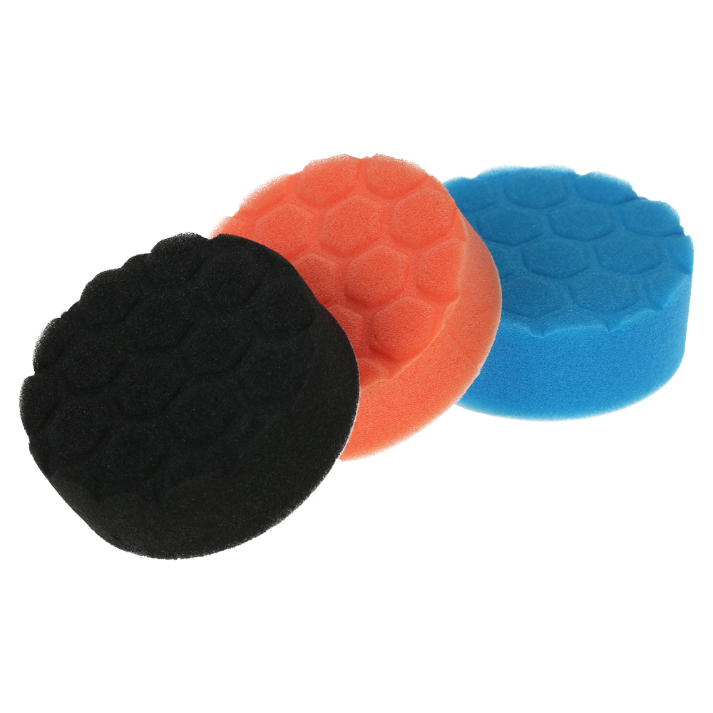 Set Mit 3 Neuen Schaumstoff-polierpads Für Autos In Verschiedenen Größen: 80 Mm (3"), 125 Mm (5"), 150 Mm (6") Und 180 Mm (7"). Ideal Für Poliermaschinen, Schleifmaschinen Usw. Zum Auftragen Von Wachs