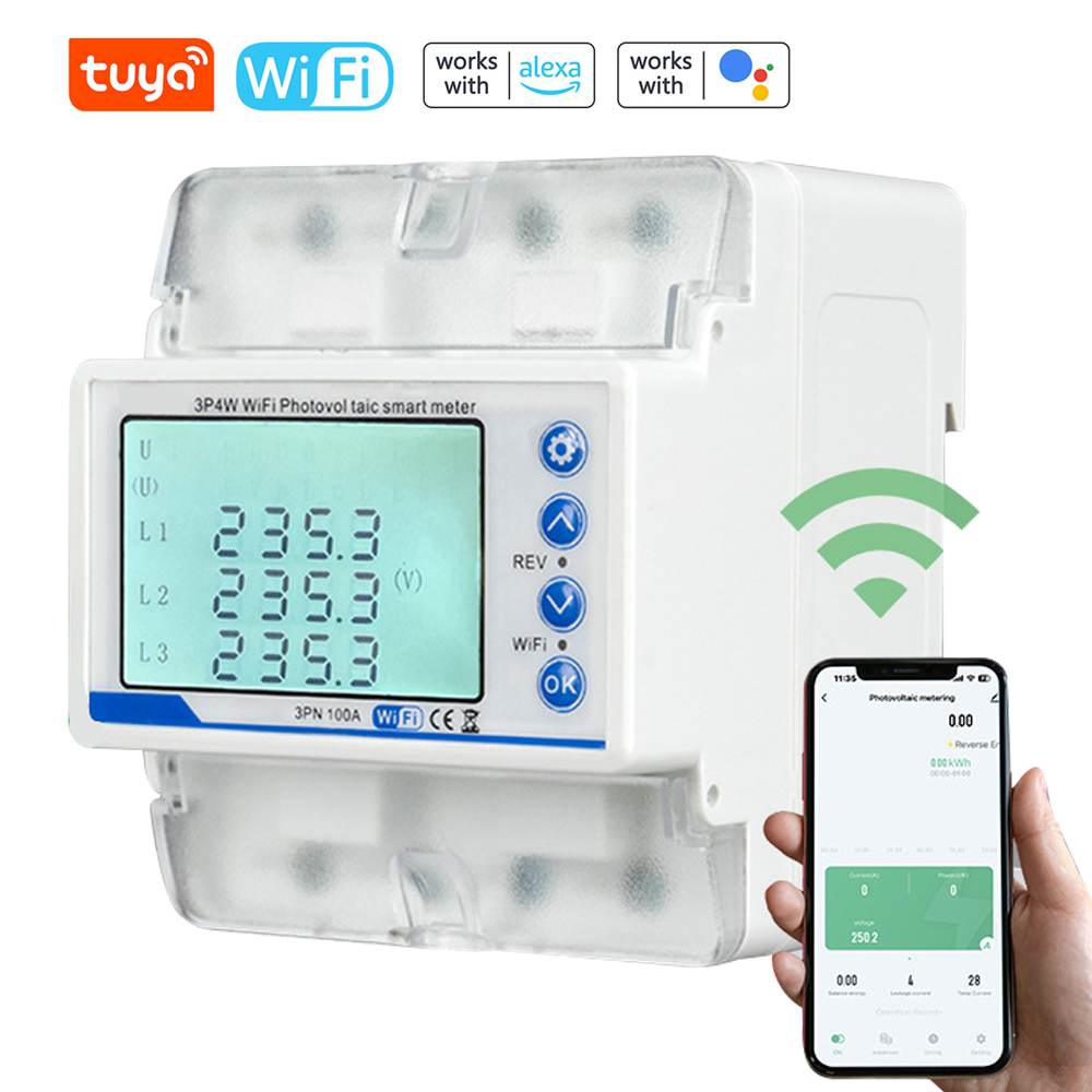 Tuya 3p4w Wlan-photovoltaikzähler, Dreiphasen-kompressionsschalter, Intelligenter Schutzschalter, Lcd-display, Schutz Gegen