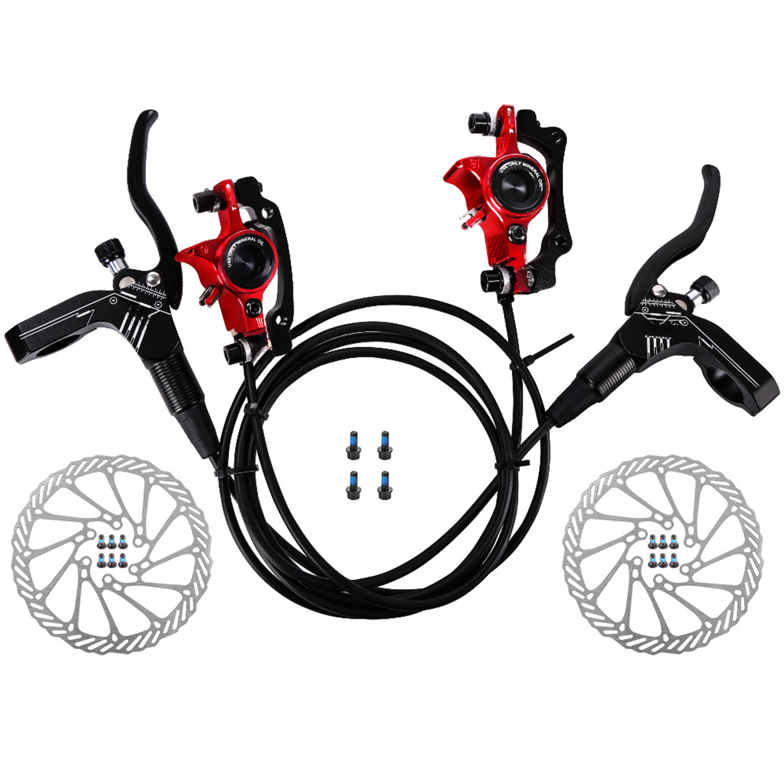 Hydraulisches Scheibenbremsen-set Für Mountainbikes, Bestehend Aus Vorder- Und Hinterradbremssätteln, Linken Und Rechten Bremshebeln Sowie Einer 160-mm-scheibe.