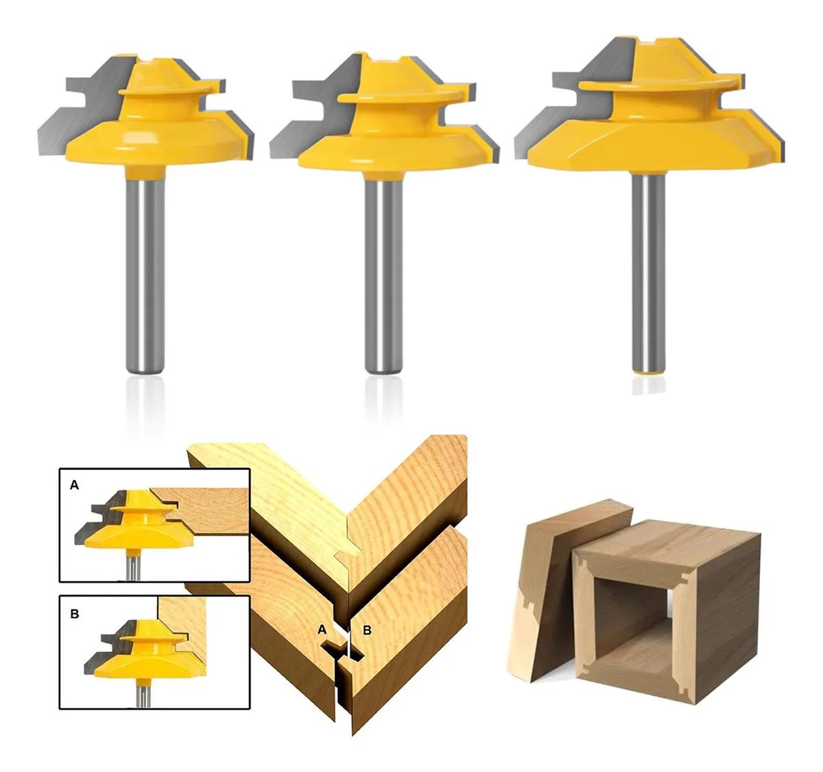 Set Mit 3 45°-nutfräsern Mit 1/4-zoll-schaft, Nutfräser, Für Stichsägenholz, Rechtwinklig