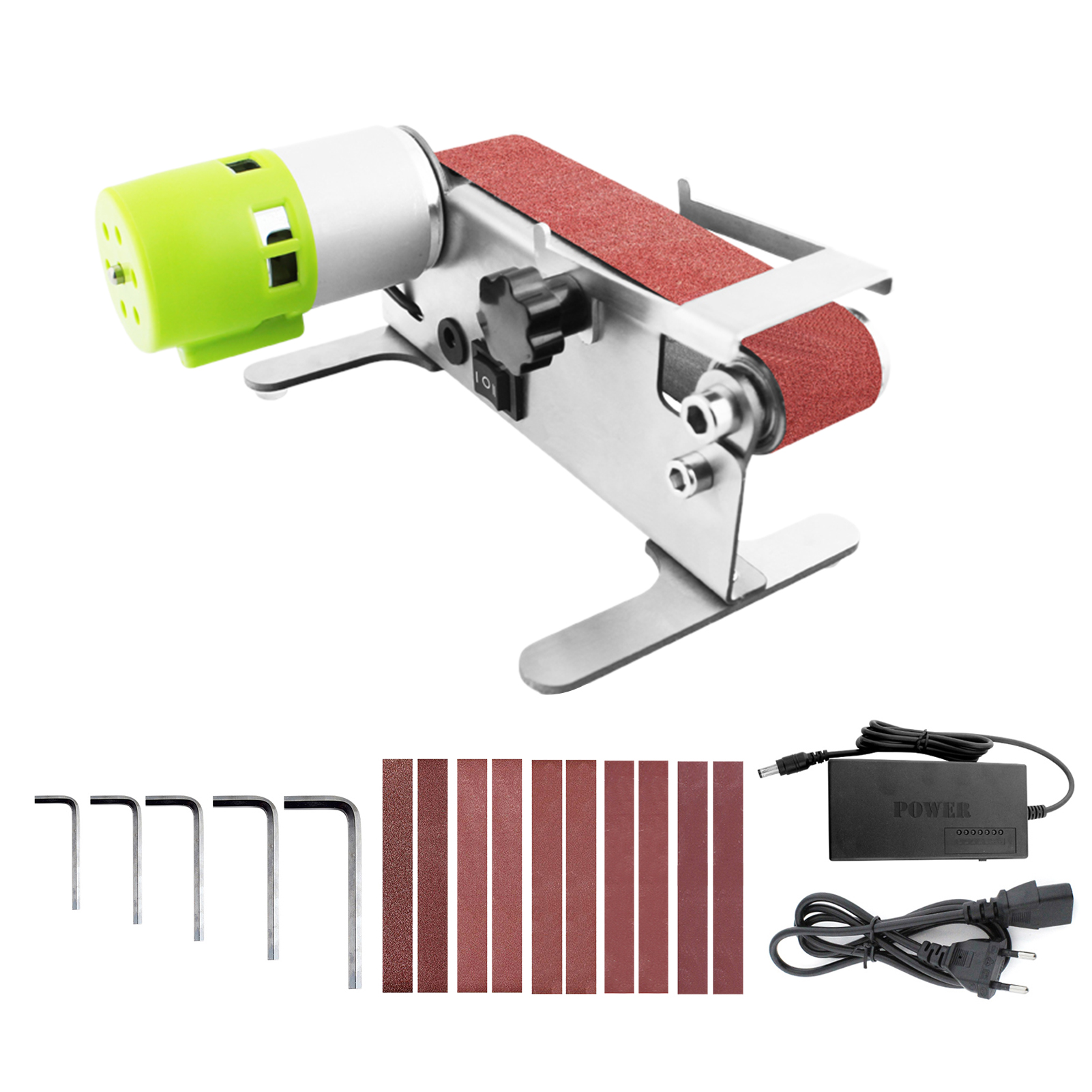 Elektrischer Mini-bandschleifer, Winkelschleifer, Kleine Schleifmaschine, Ein-knopf-vorwärts-/rückwärtslauf, 7 Geschwindigkeiten, 10 Schleifbänder