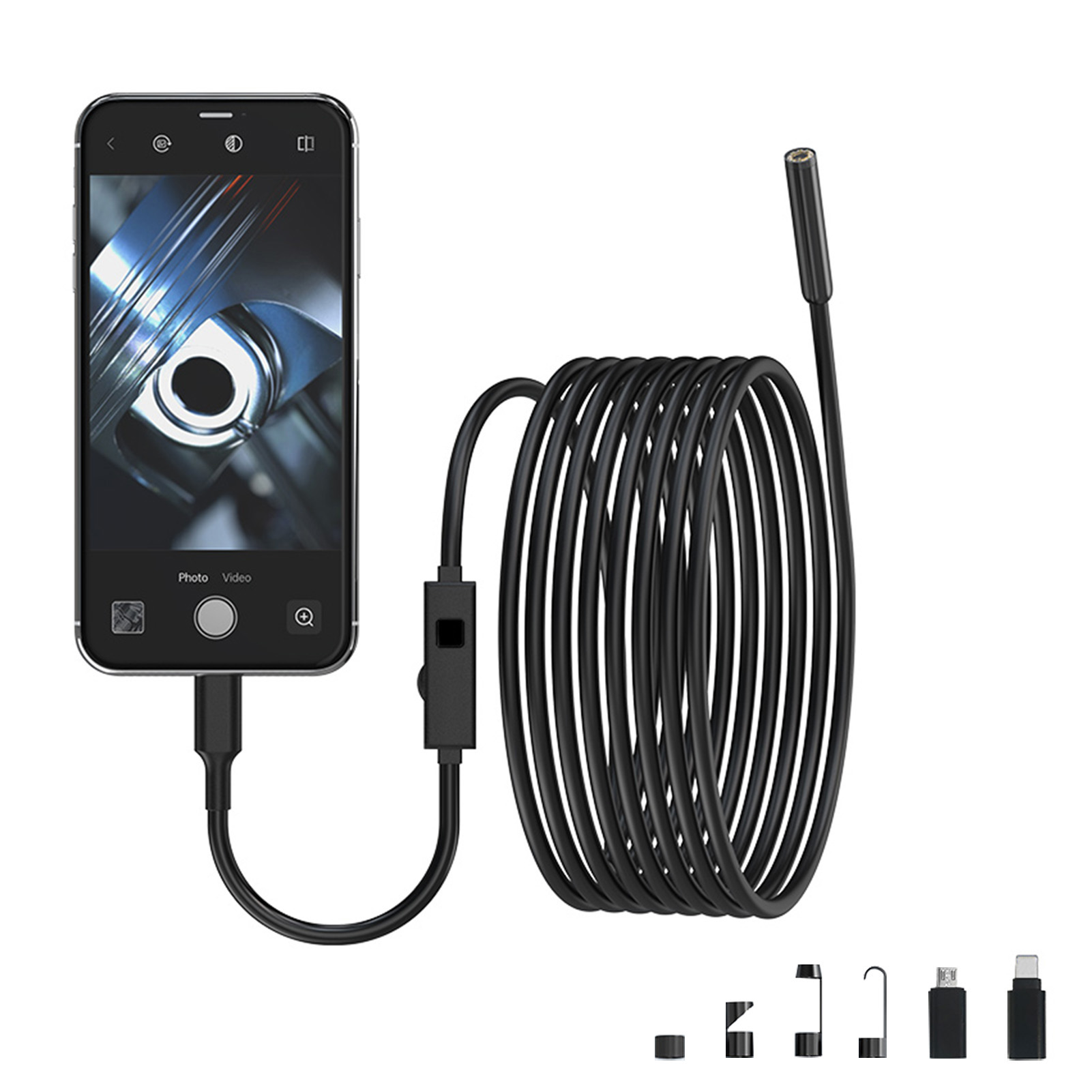 Endoskopkamera Mit Licht, Ip67 Wasserdichtes Endoskop Mit 8 Leds, 5 M Langes, Halbstarres Kabel, 2-megapixel-hd-schlangenkamera Für Ios- Und Android-smartphones