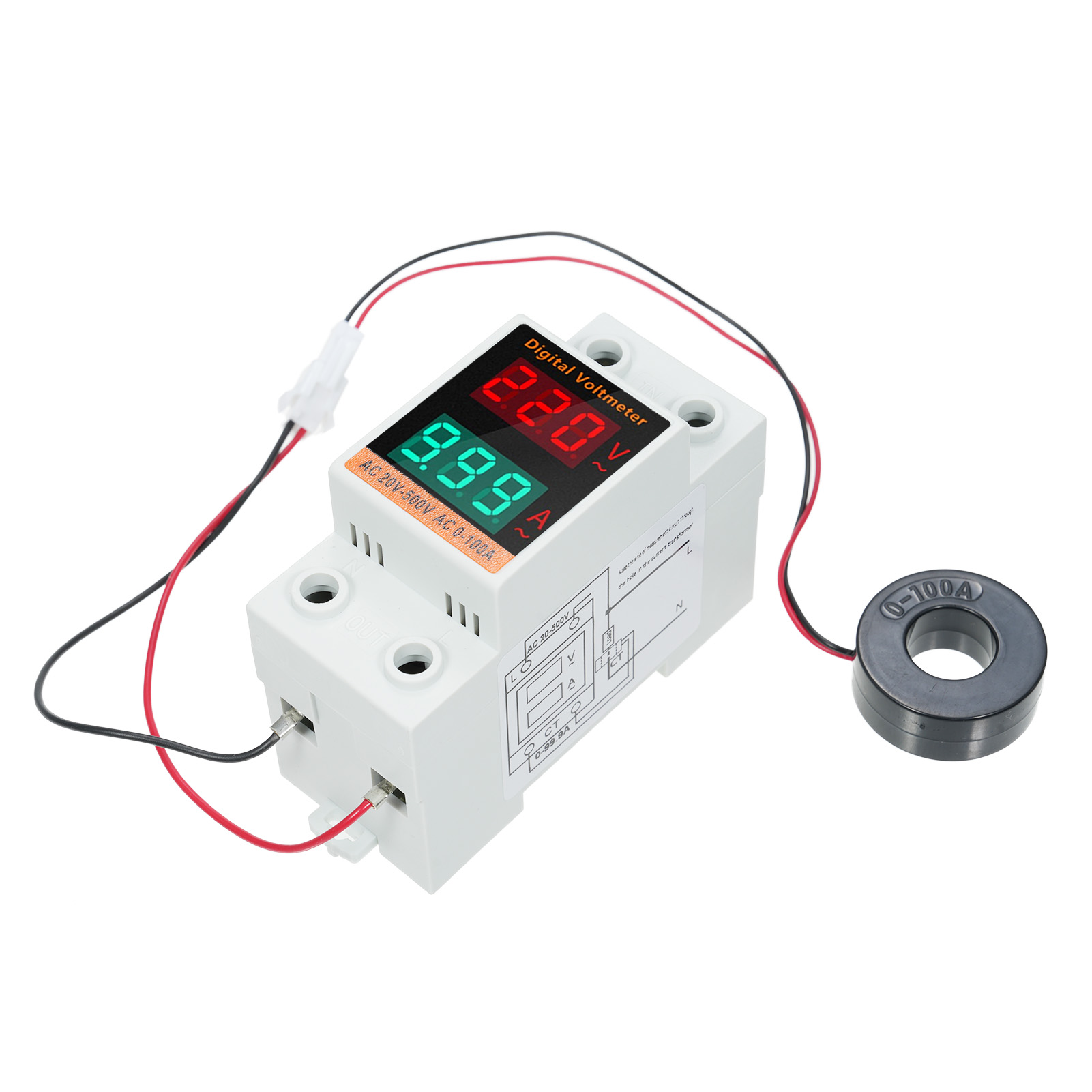 Einphasiger Digitaler Energiezähler Mit Transformator, Voltmeter, Amperemeter, Spannungsmesser, Multimeter, Din-schienenmontage, 20 V 500 V, 0 99,9 A