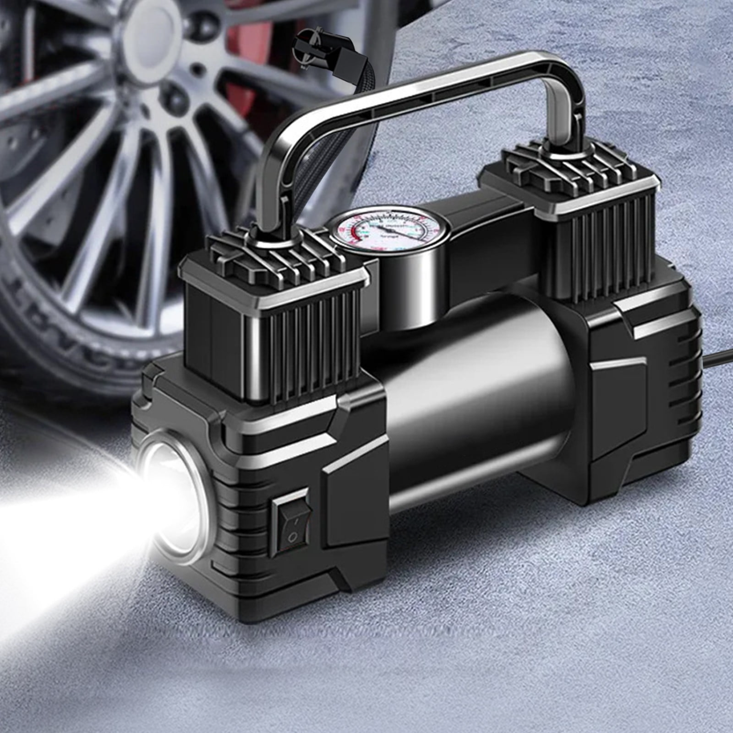 Tragbarer 12-v-autoreifenfüller Mit Led-licht, Luftkompressor Für Den Notfalleinsatz Bei Nacht