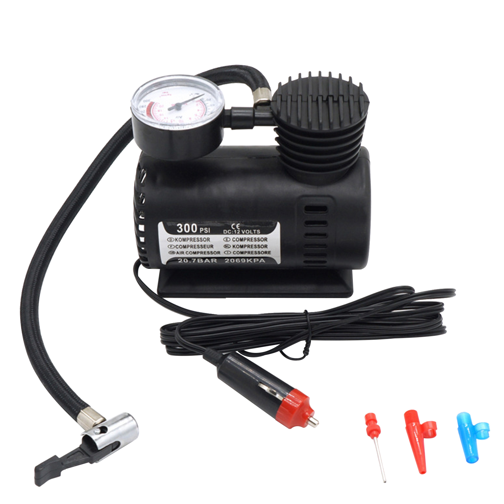 Tragbarer 12-v-autoreifenfüller (300 Psi) Mit Manometer – Elektrische Luftpumpe Für Fahrräder, Motorräder, Bälle Und Matratzen