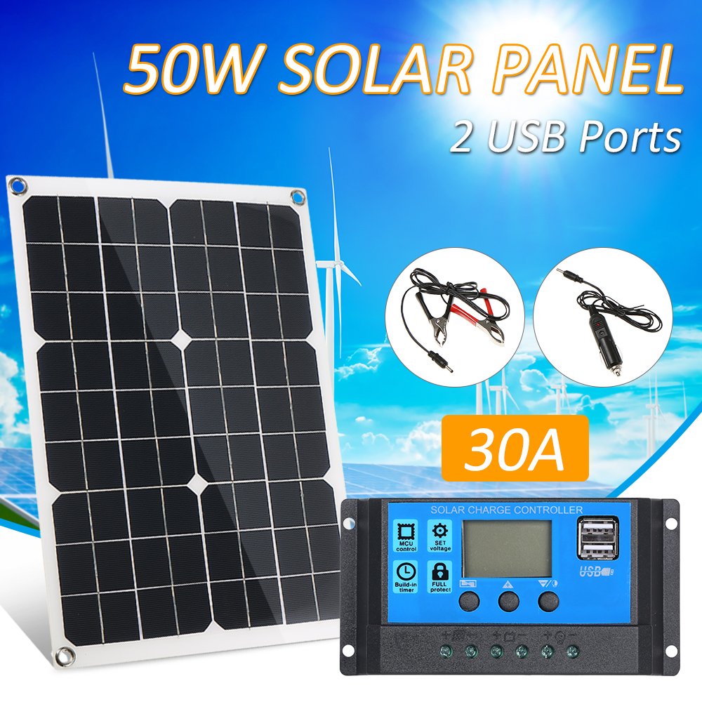 50-w-gleichstrom-solarpanel Mit 5 V/18 V Dual-ausgang, 2 Usb-anschlüssen, Kfz-ladegerät, Schutzart Ip65 (wasserdicht) Und Intelligentem 12-v/24-v-pwm-regler