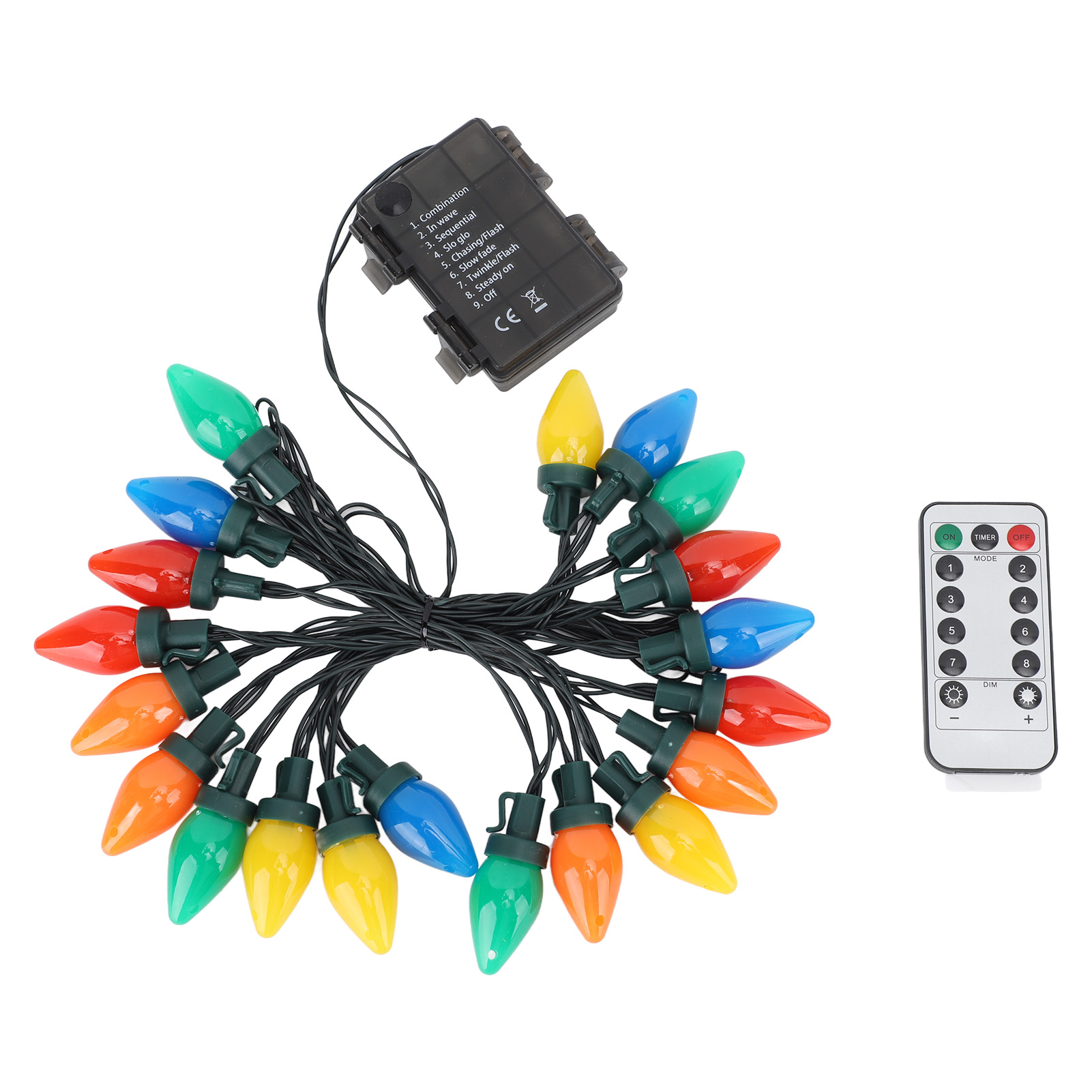 C9 Led-lichterkette Für Den Außenbereich, 5 M – 20 Beleuchtete Erdbeeren Mit Haken, Rgb-fernbedienung, Ip44 Wasserdicht Für Den Garten