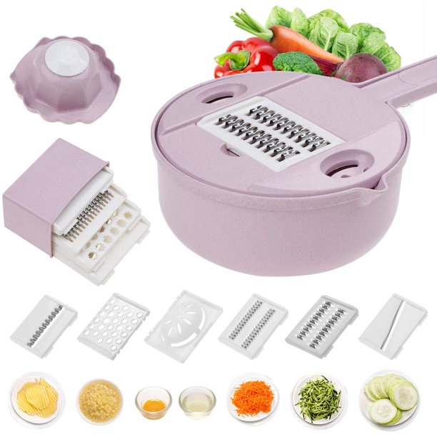 10-in-1 Gemüsemandoline Mit 5 Edelstahlklingen, Karottenreibe Und -zerkleinerer, Auffangschale, Für Die Küche