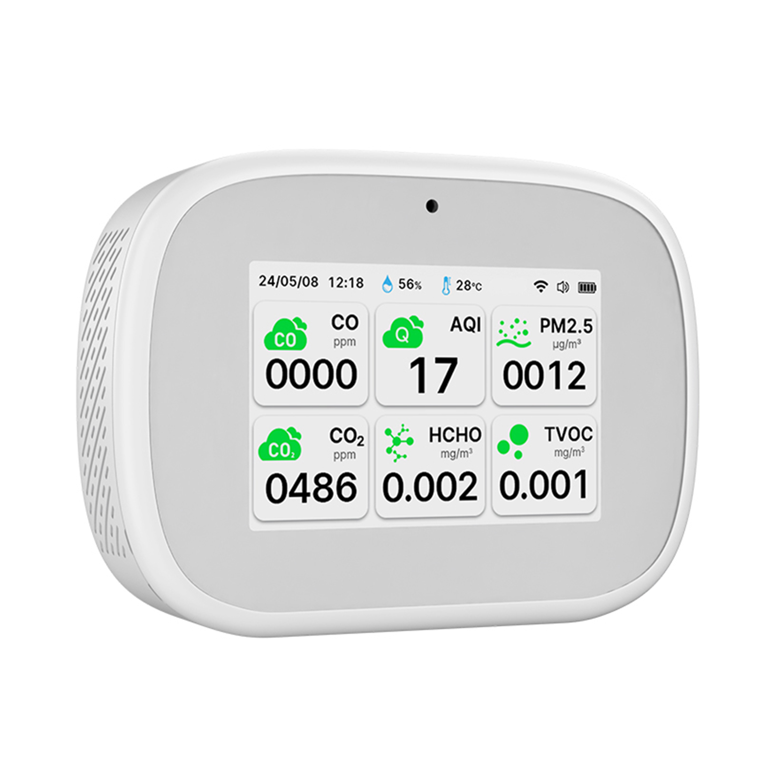 Raumluftqualitätsmonitor Mit Messung Von Co₂, Luftfeuchtigkeit, Temperatur, Pm2,5, Voc, Hcho Und Feinstaubbelastung Sowie Tft-lcd-display