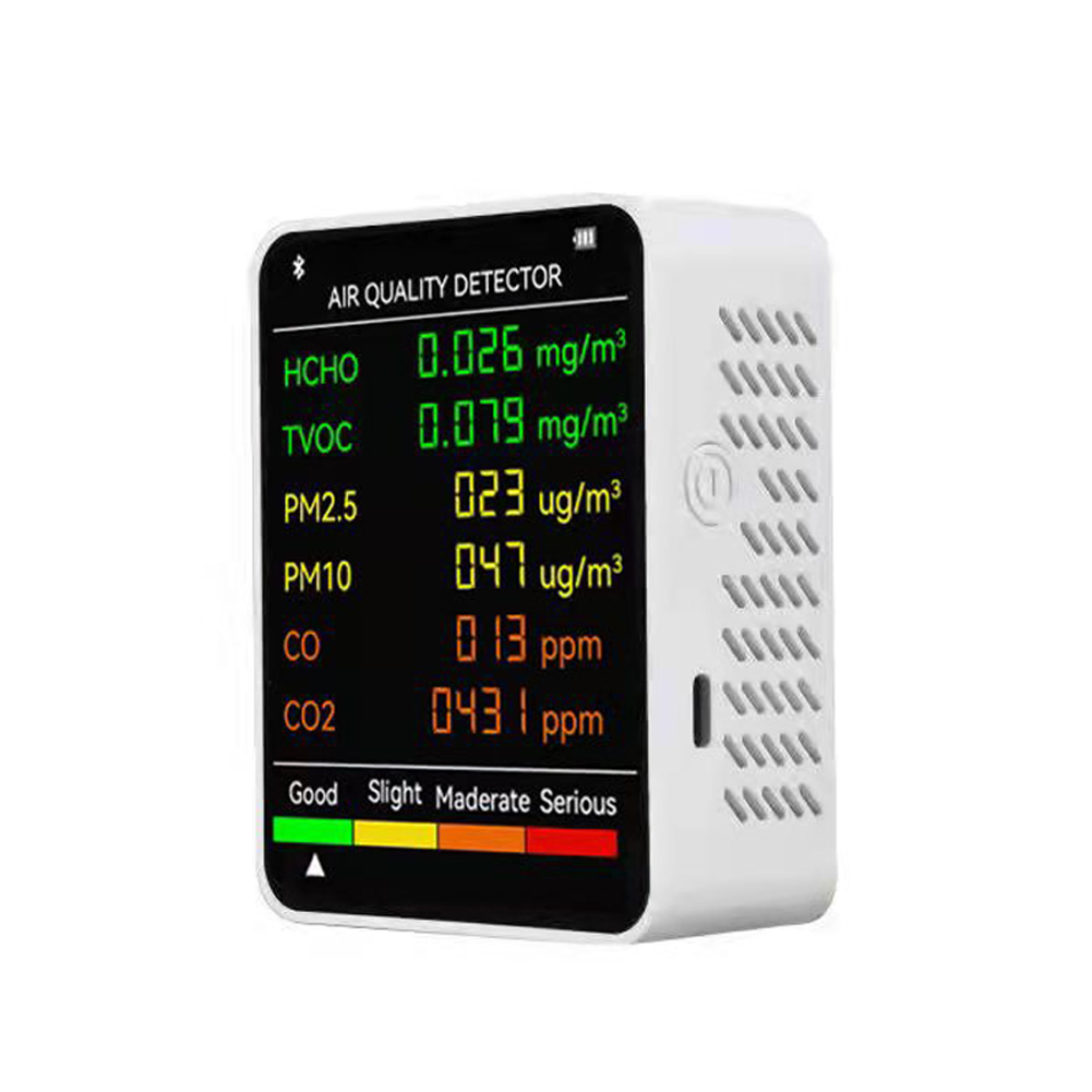 6-in-1 Luftqualitätsanalysator: Pm2,5-detektor, Co2-innenraummonitor, Formaldehyd-, Tvoc- Und Tragbarer Co-alarm