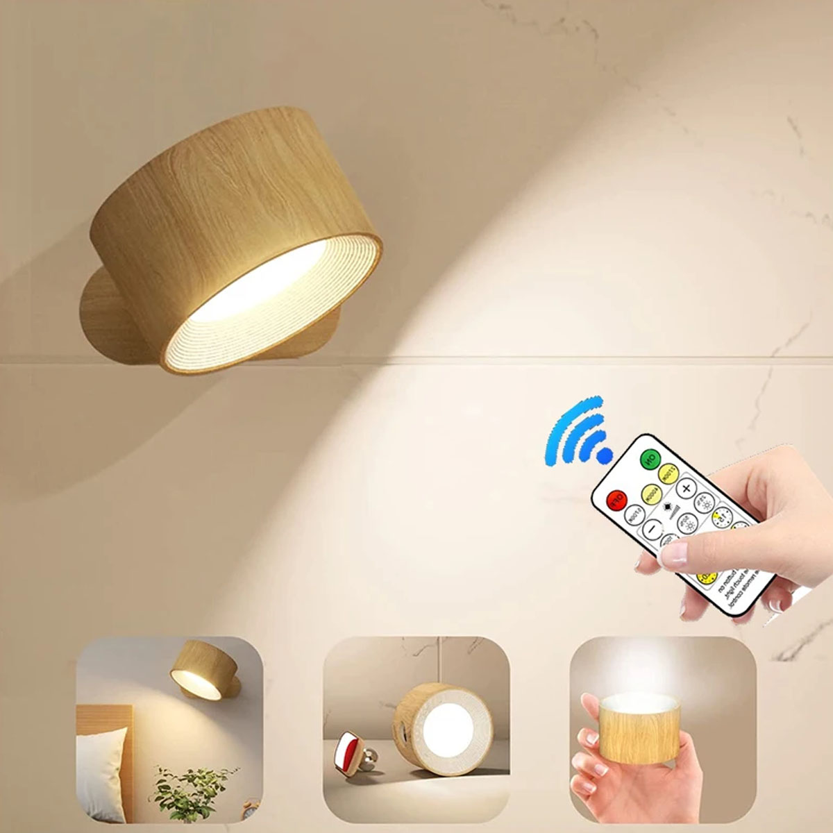 Wiederaufladbare, Kabellose Led-wandleuchte Mit 3 Farbtemperaturstufen, Fernbedienung Und Timer – 360° Drehbare Magnetische Wandleuchte