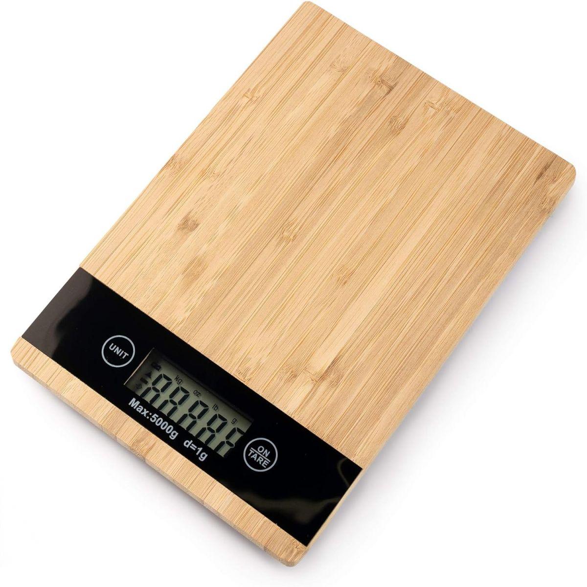 Elektronische Küchenwaage Aus Holz, Wiegt Lebensmittel Bis Zu 5 Kg 1 G. Elegant Und Praktisch, Mit Hoher Präzision Dank Ihres Displays.