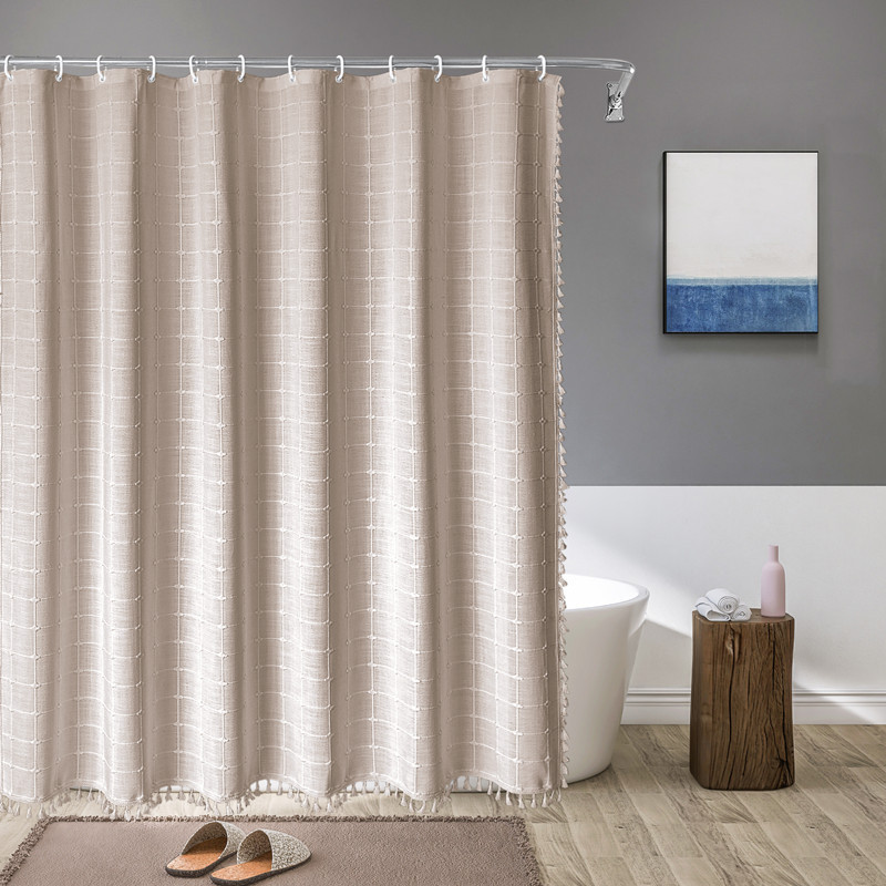 Wasserdichter Duschvorhang Aus Leinen-polyester-mischgewebe, 183 X 183 Cm, Mit Schimmelhemmenden Fransen Und Ösen Für Duschkabinen Im Badezimmer