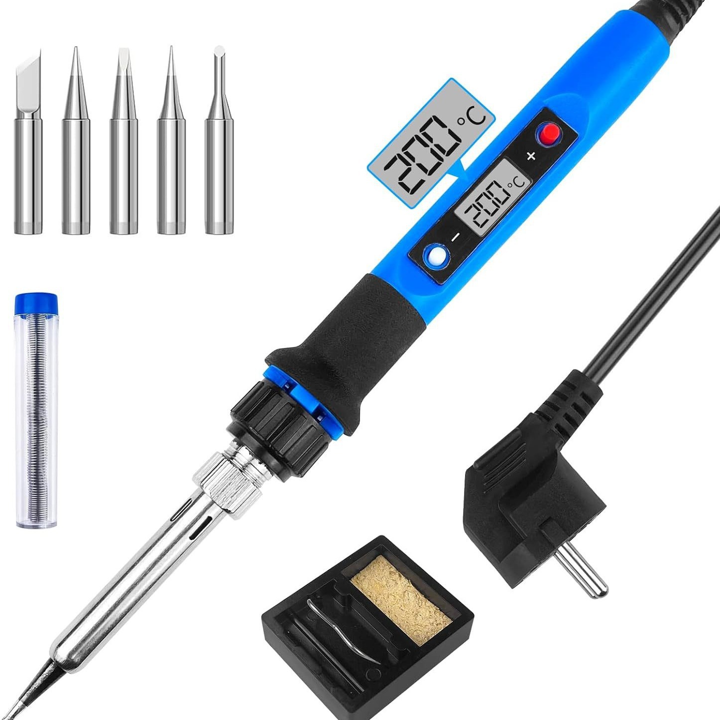 80-w-lötkolben Mit Digitalanzeige, Einstellbarer Temperatur Und Led-beleuchtung Elektronik-reparaturset Mit Ständer Und 5 Lötspitzen