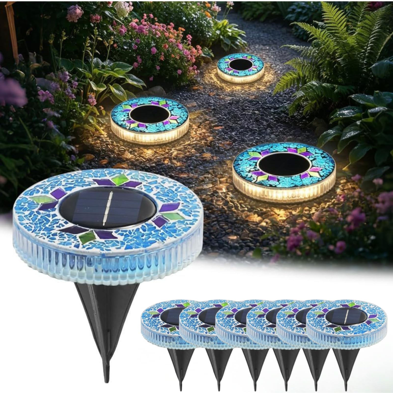 Mosaik-solar-gartenleuchte – Ip44 Wasserdichte Dekorationsbeleuchtung, 11,6 Cm Scheibe Mit Sensor
