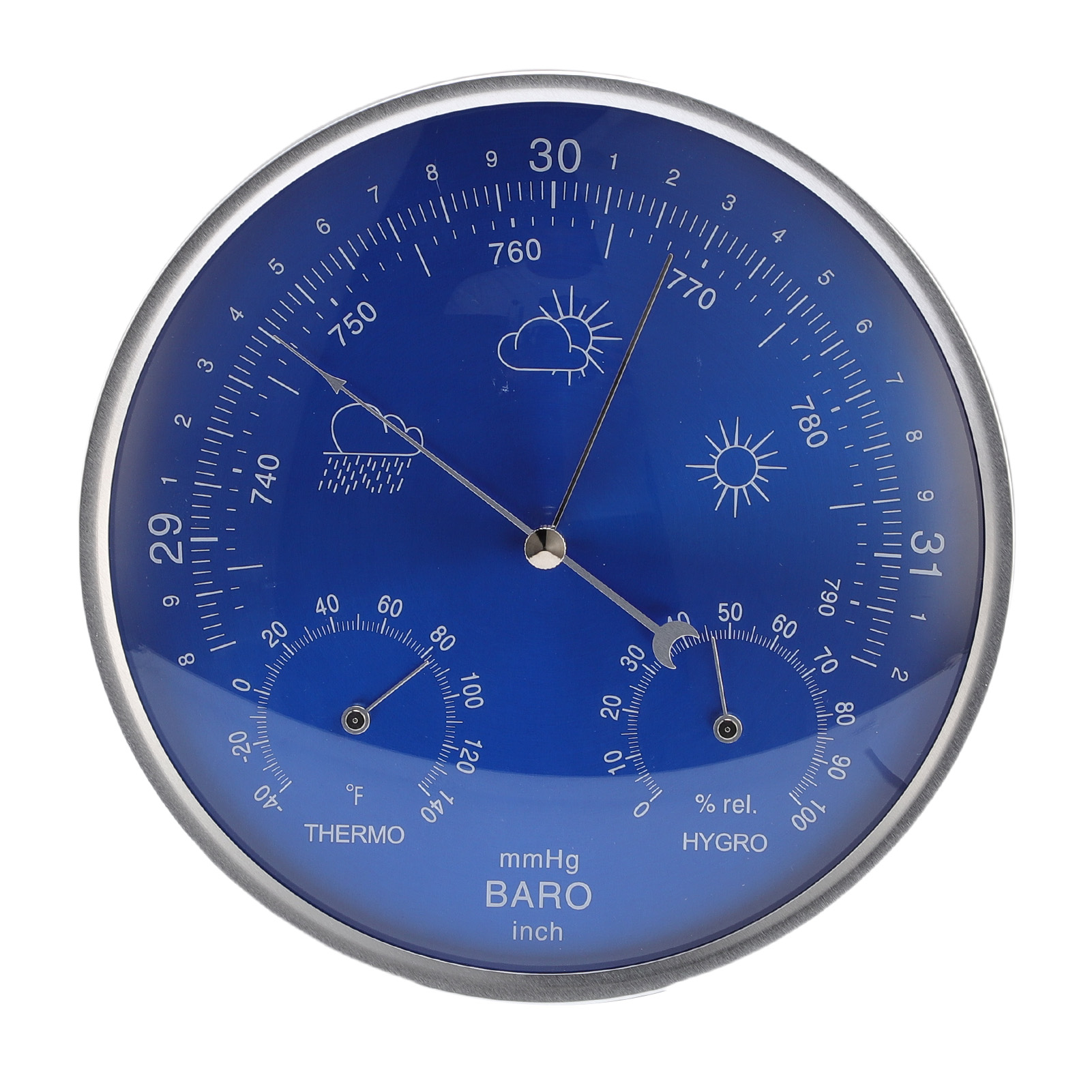 3-in-1-thermometer, Barometer Und Hygrometer, Wandmontage Für Alle Jahreszeiten, Für Den Innen- Und Außenbereich, Präzises Wetterinstrument, Blau, 180 Mm