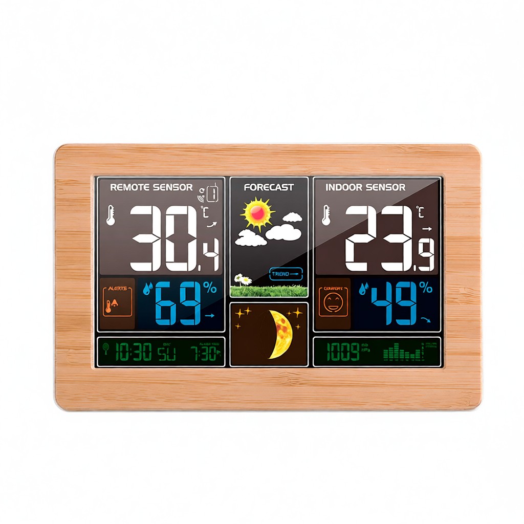 Fanju Drahtlose Wetterstation Mit Großem Bildschirm, Anzeige Von Datum, Uhrzeit, Temperatur, Luftfeuchtigkeit, Mondphasen Und Alarm, Außensensor.